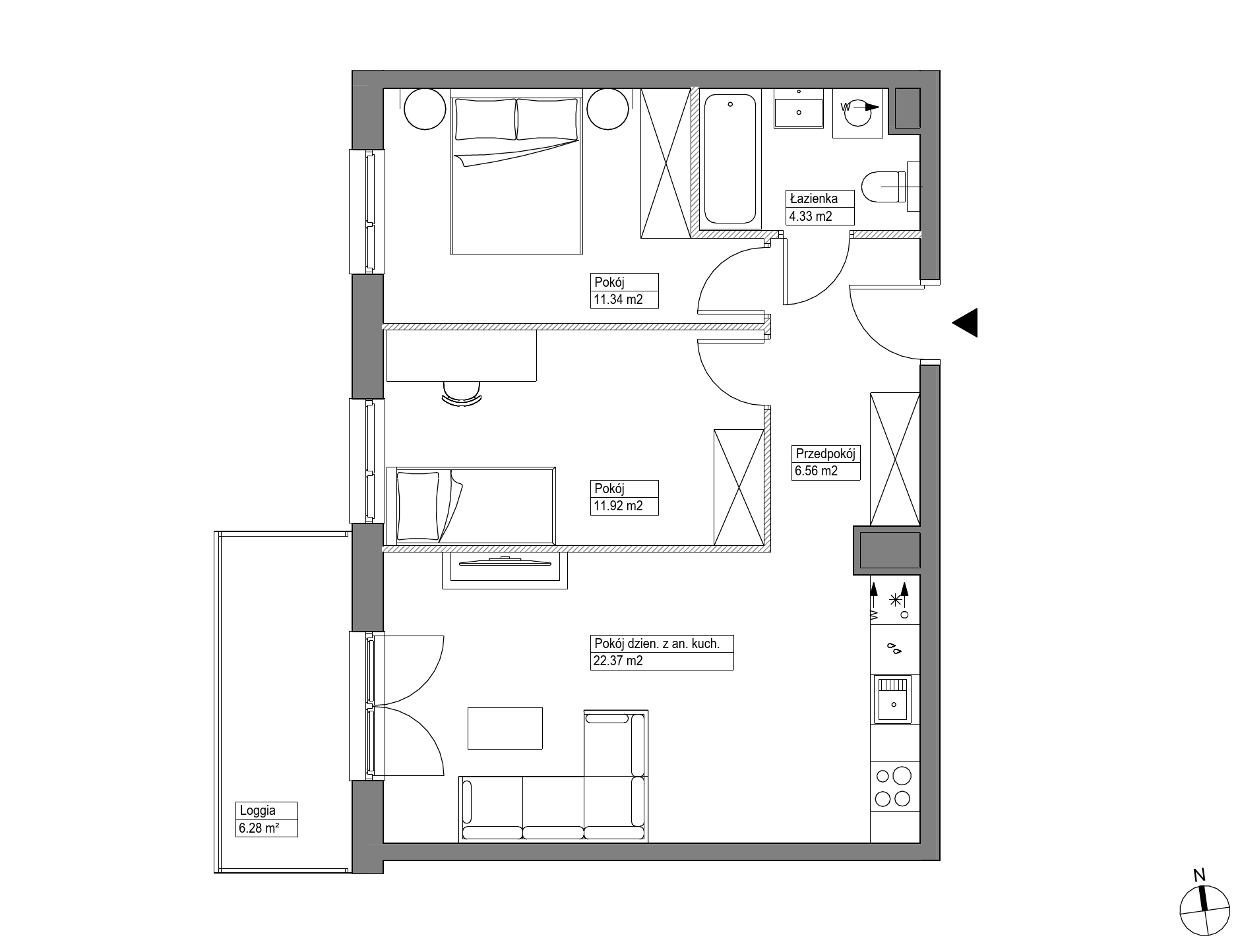 Plan 3 pok. 57m²
