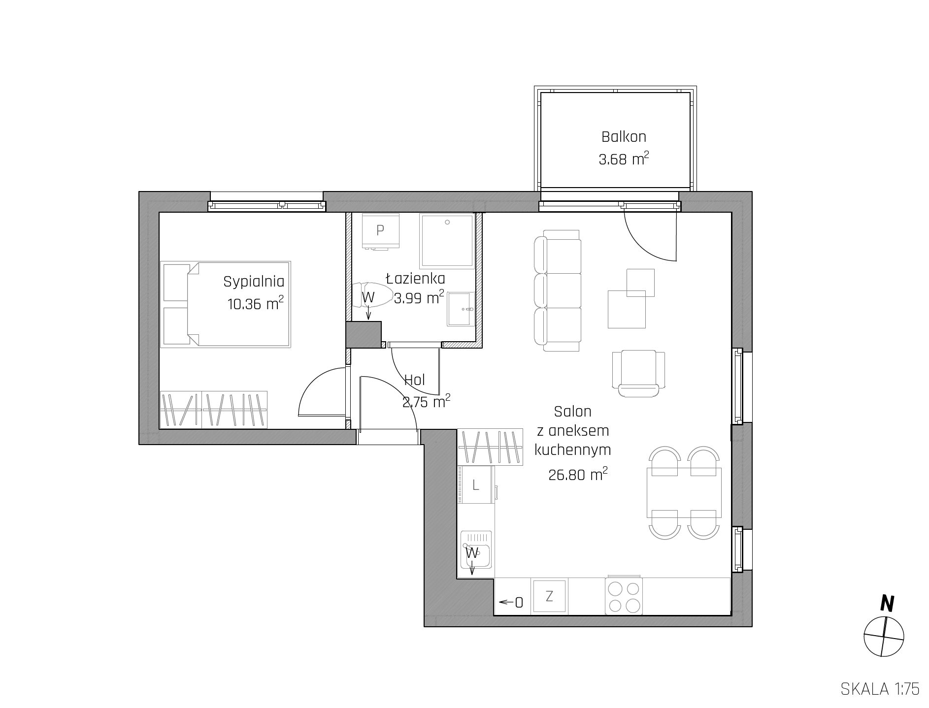 Plan 2 pok. 44m²