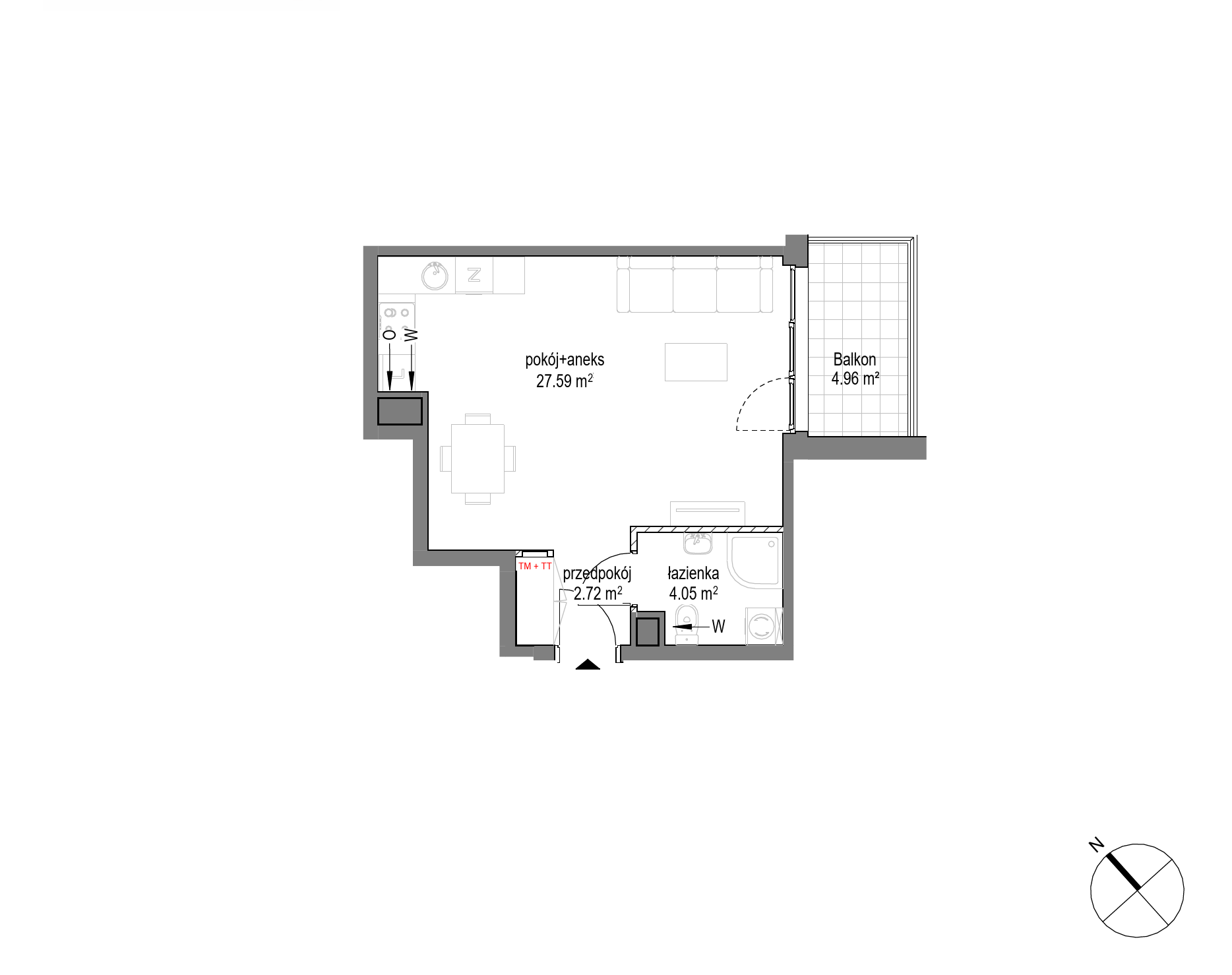 Plan 1 pok. 34m²