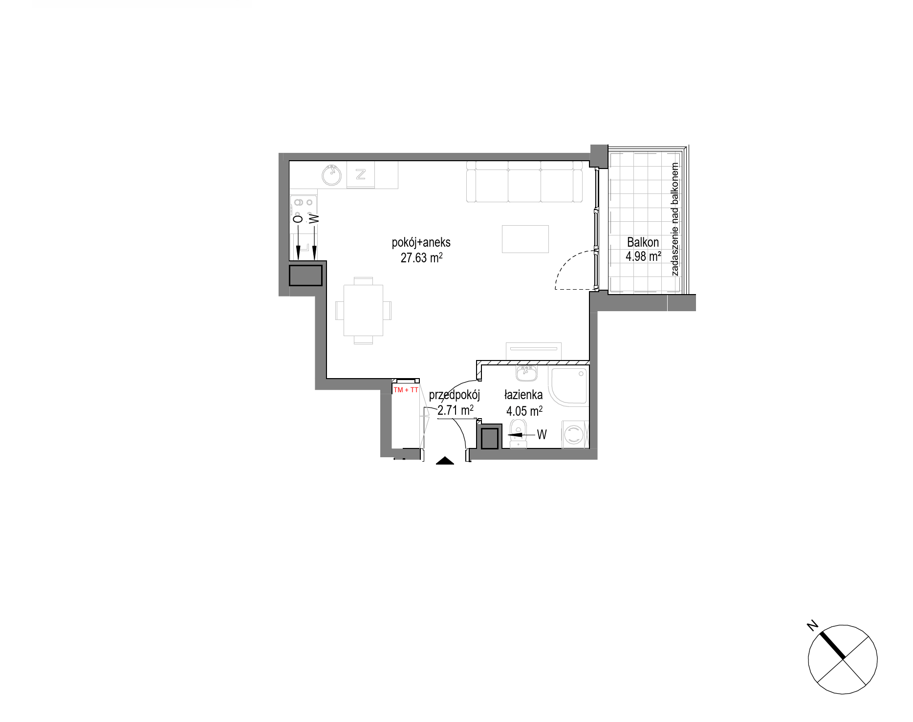 Plan 1 pok. 34m²