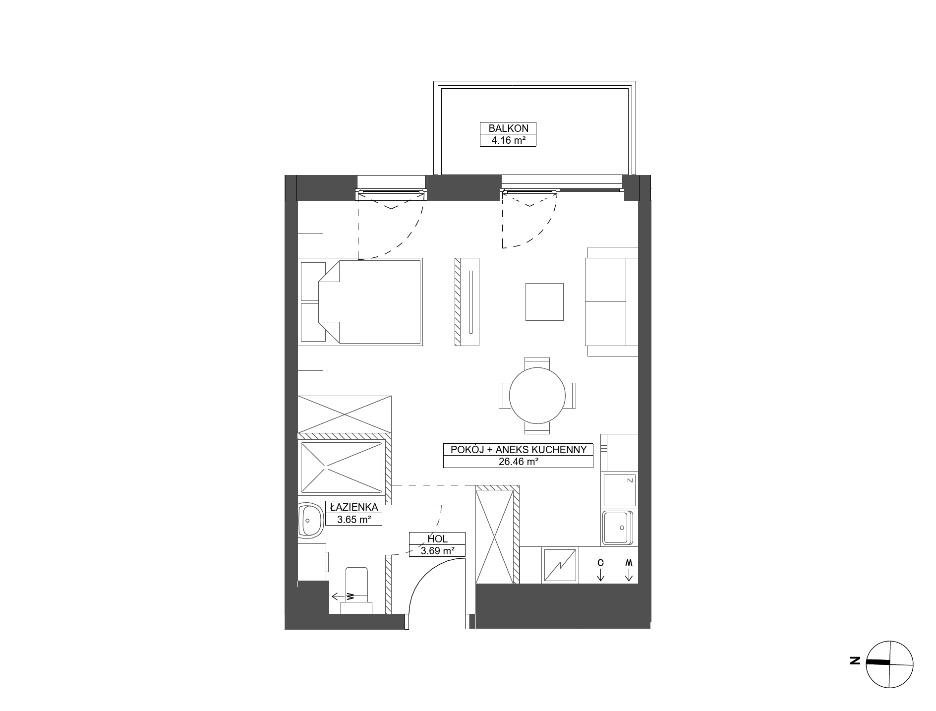 Plan 1 pok. 34m²