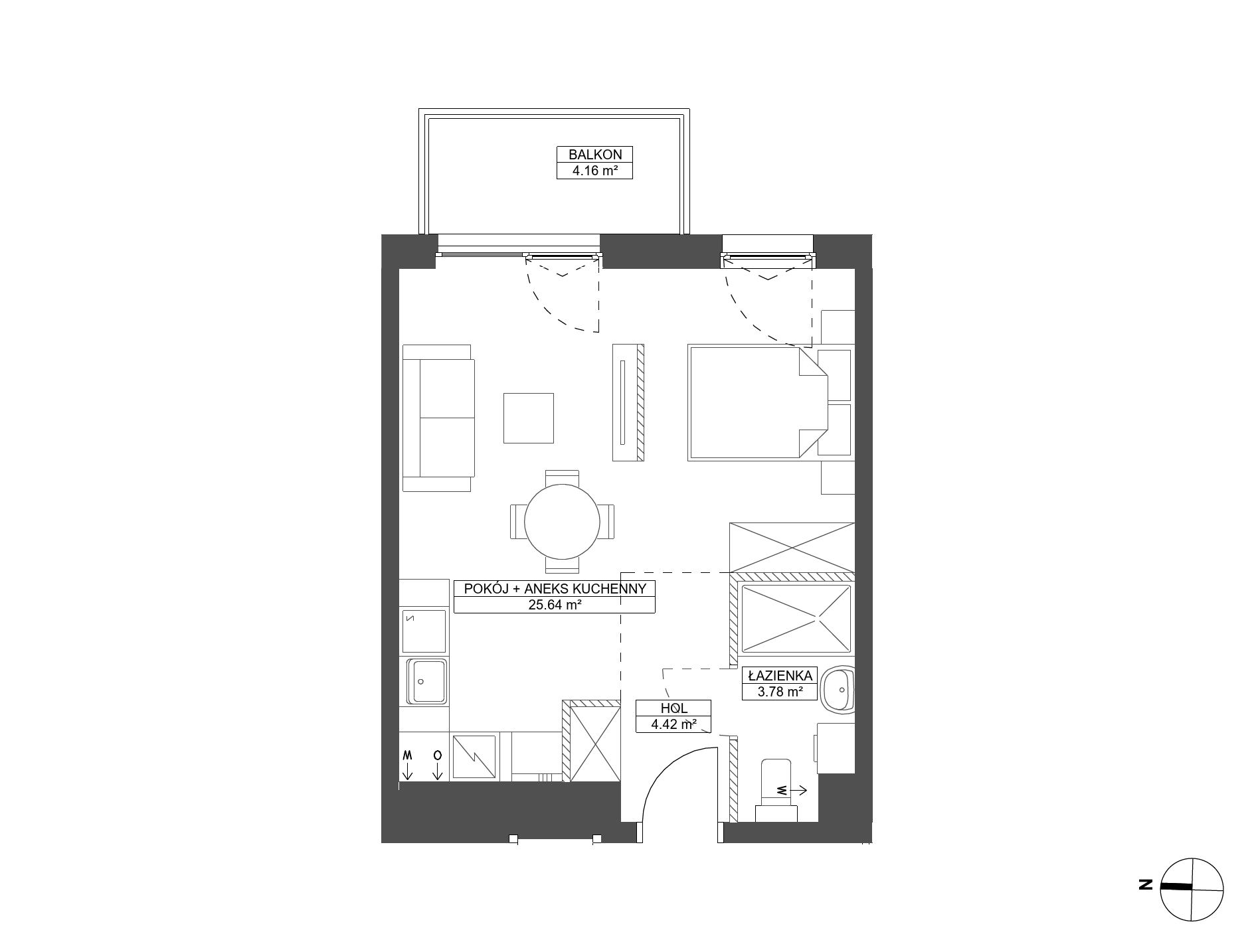 Plan 1 pok. 34m²