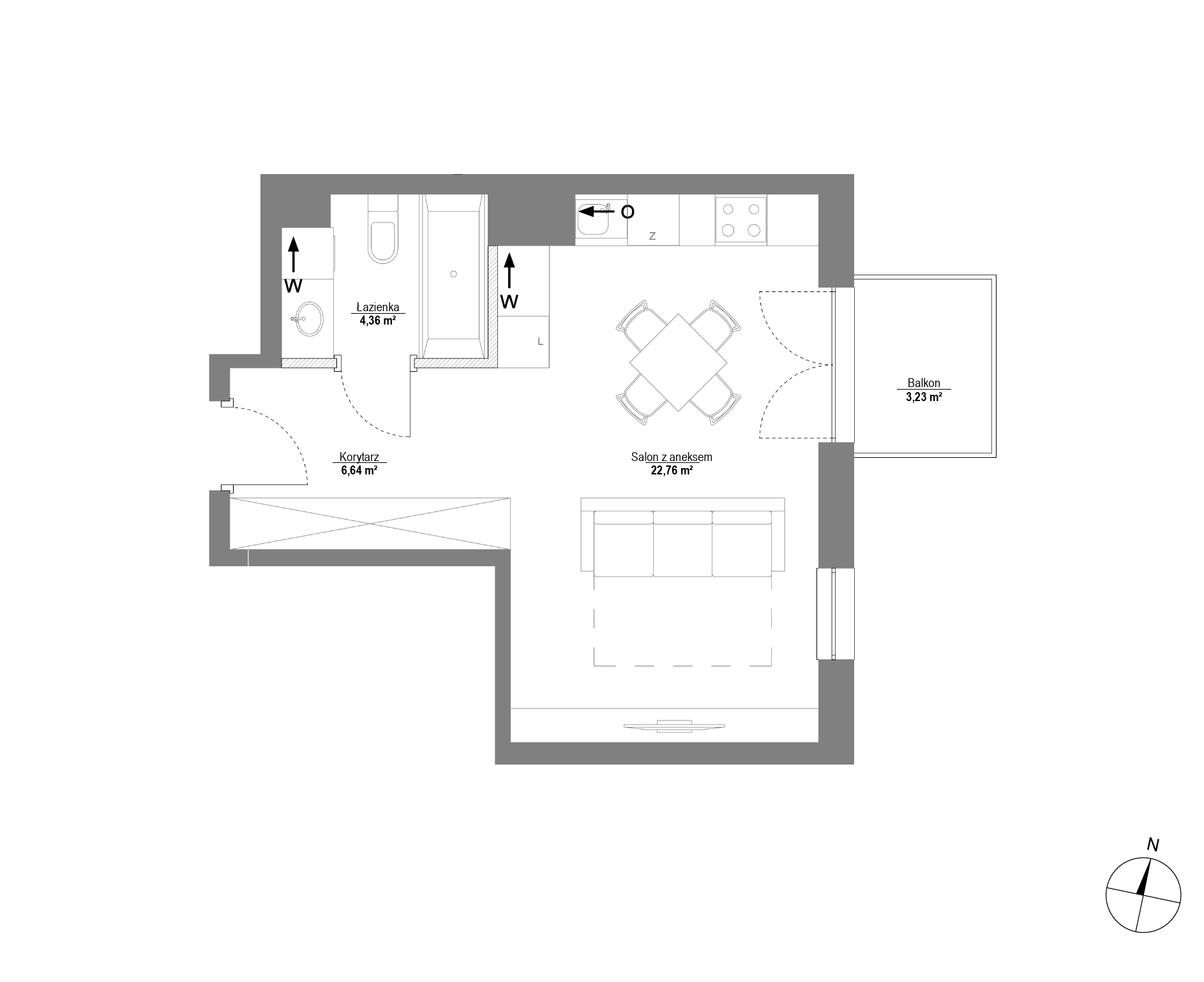 Plan 1 pok. 34m²
