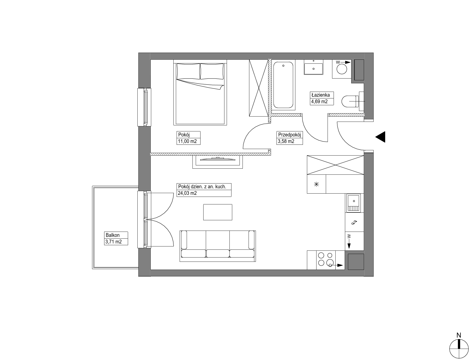 Plan 2 pok. 43m²