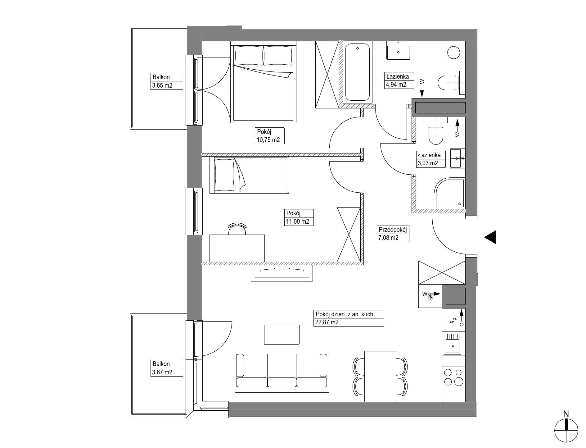 Plan 3 pok. 60m²