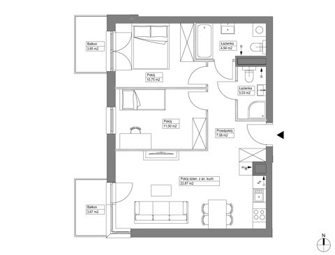 Plan 3 pok. 60m²