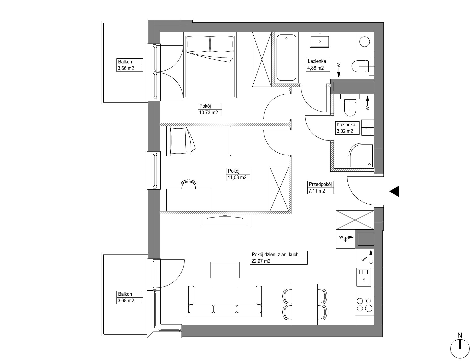 Plan 3 pok. 60m²
