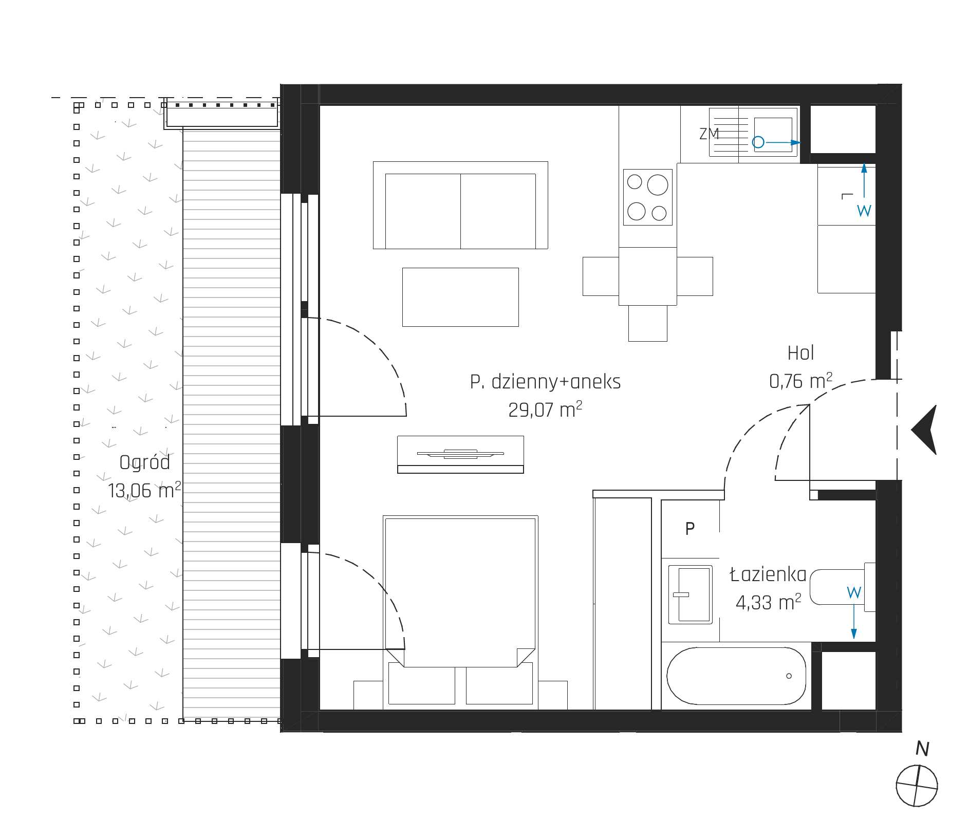 Plan 1 pok. 34m²