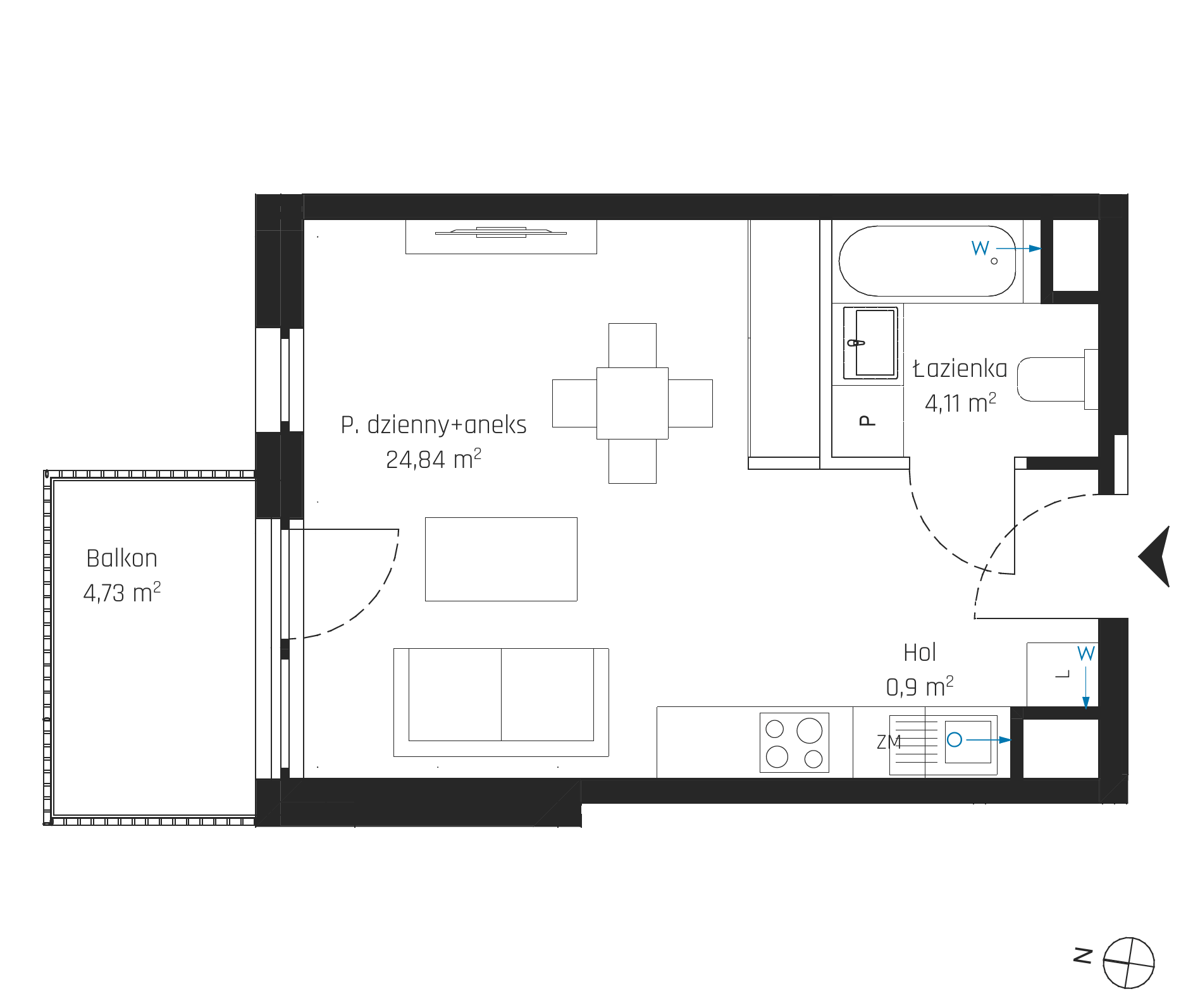 Plan 1 pok. 30m²