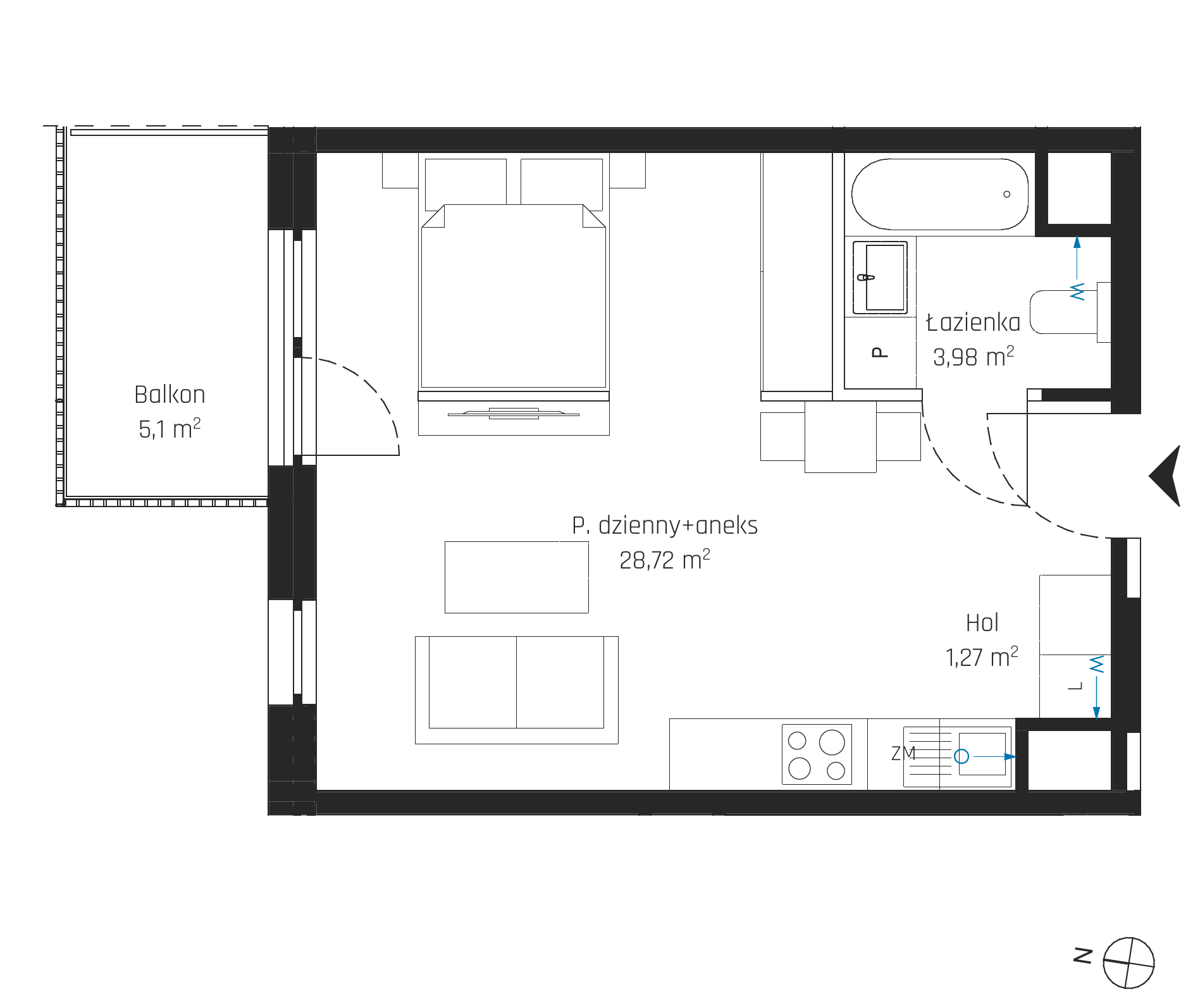 Plan 1 pok. 34m²