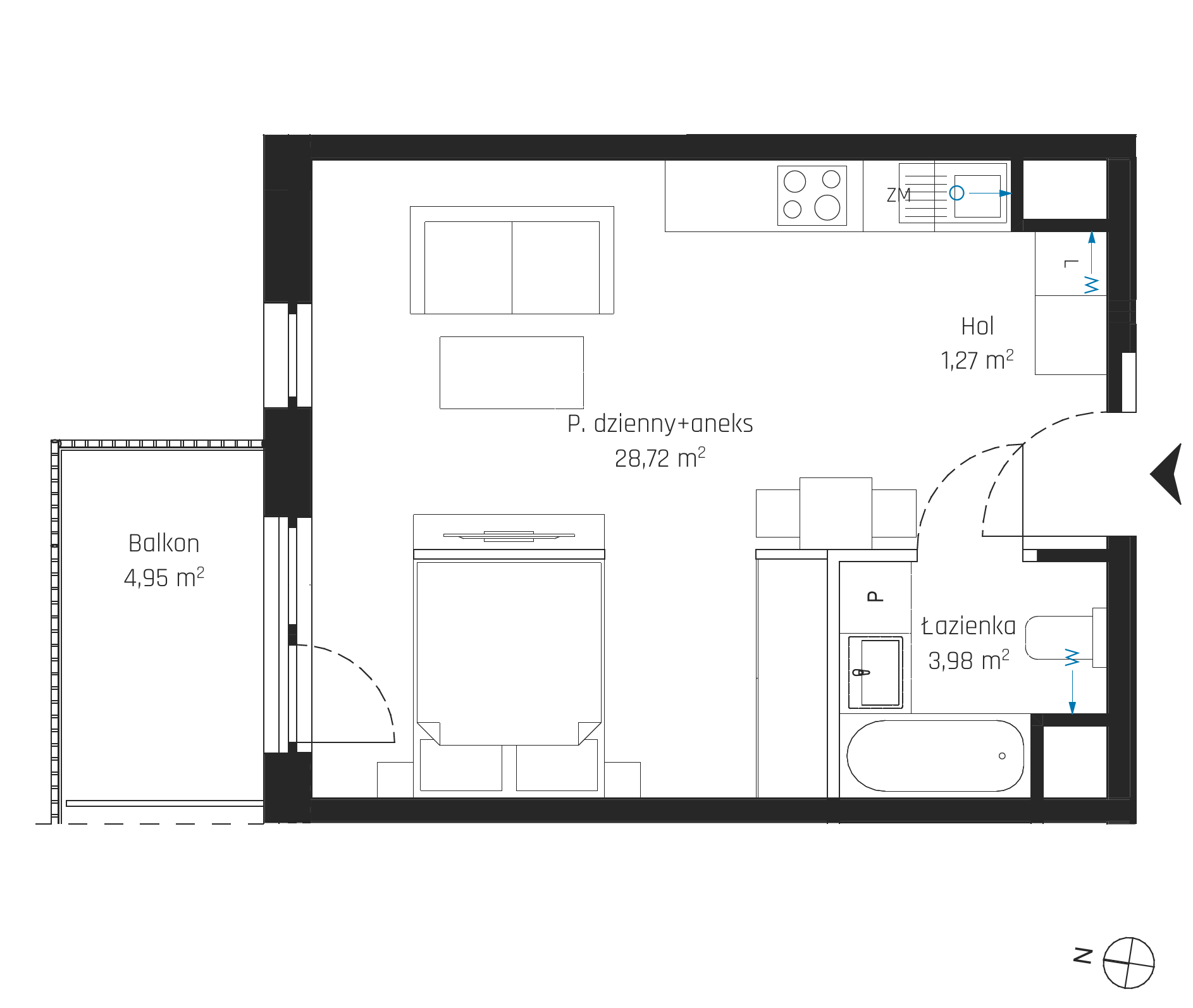 Plan 1 pok. 34m²
