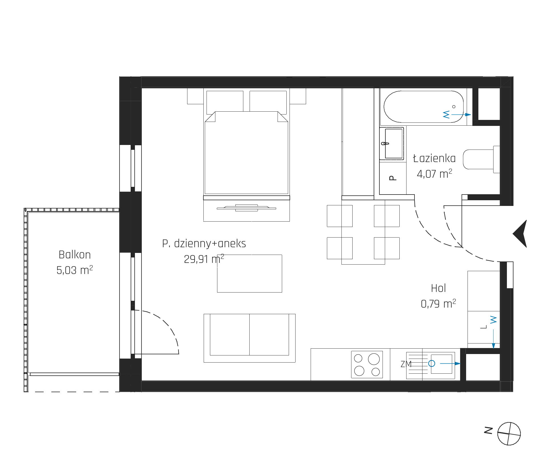 Plan 1 pok. 35m²
