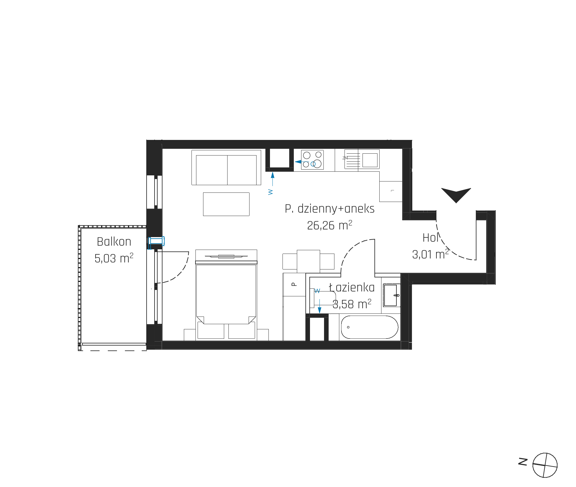 Plan 1 pok. 33m²