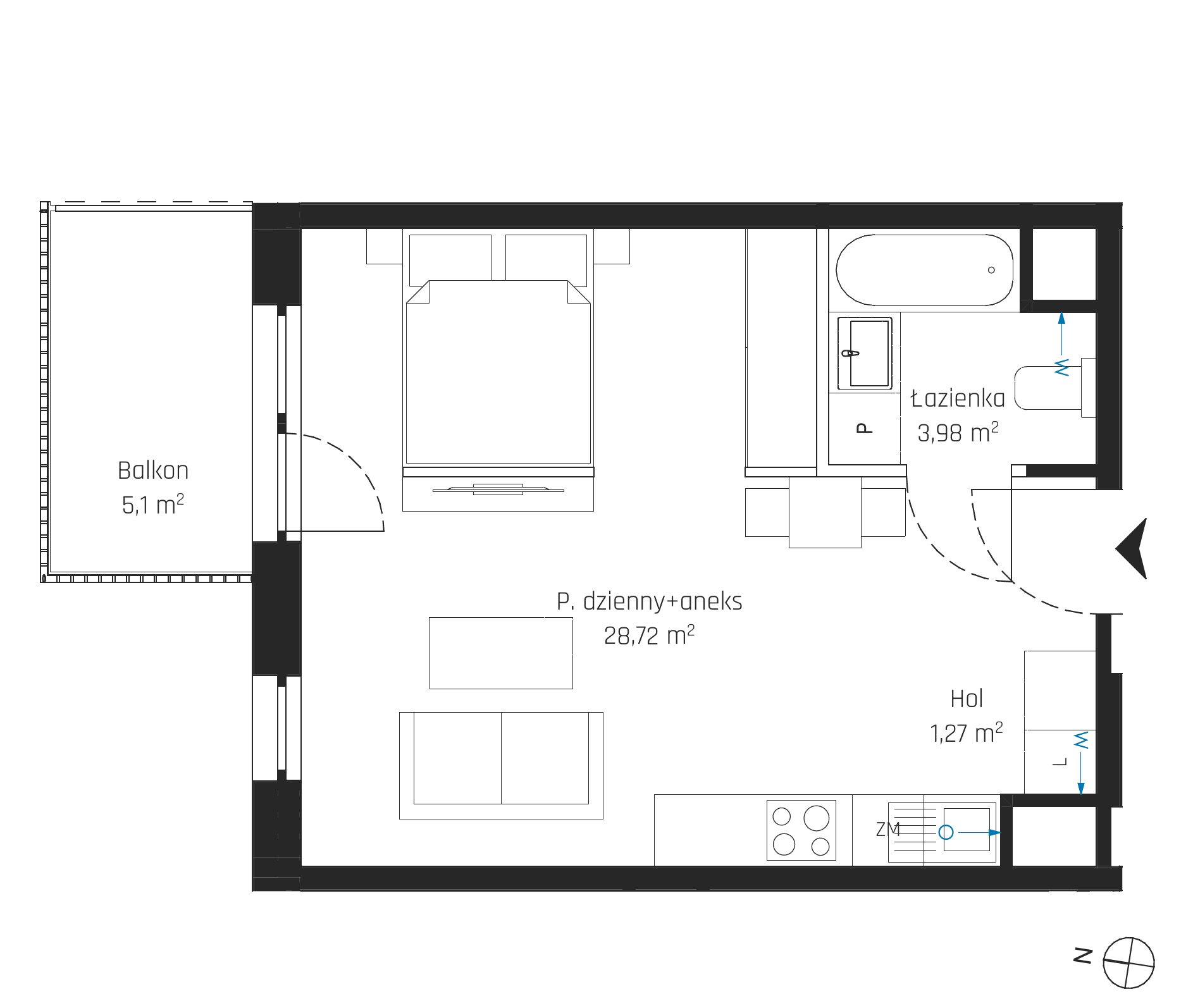 Plan 1 pok. 34m²