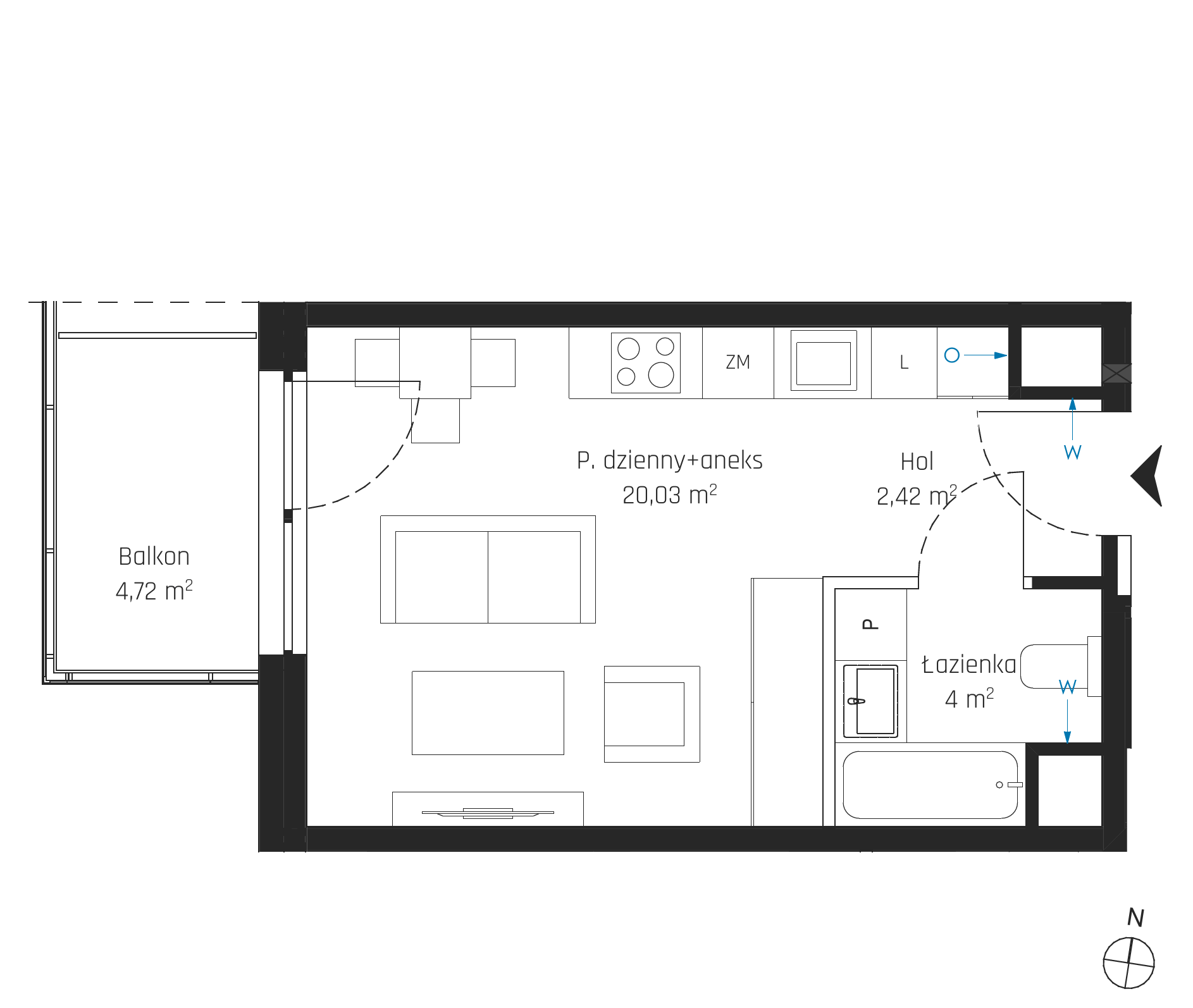 Plan 1 pok. 26m²