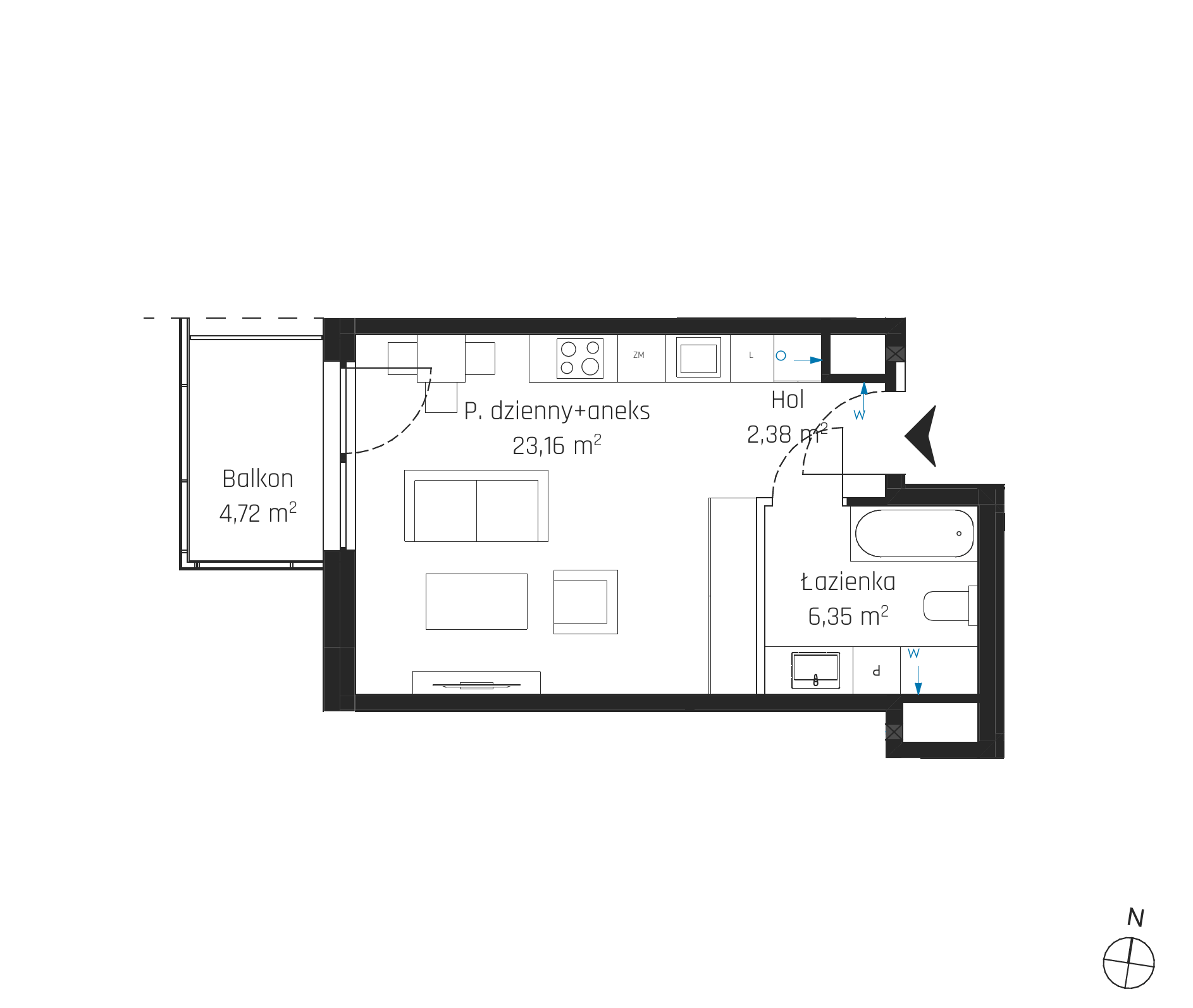 Plan 1 pok. 32m²