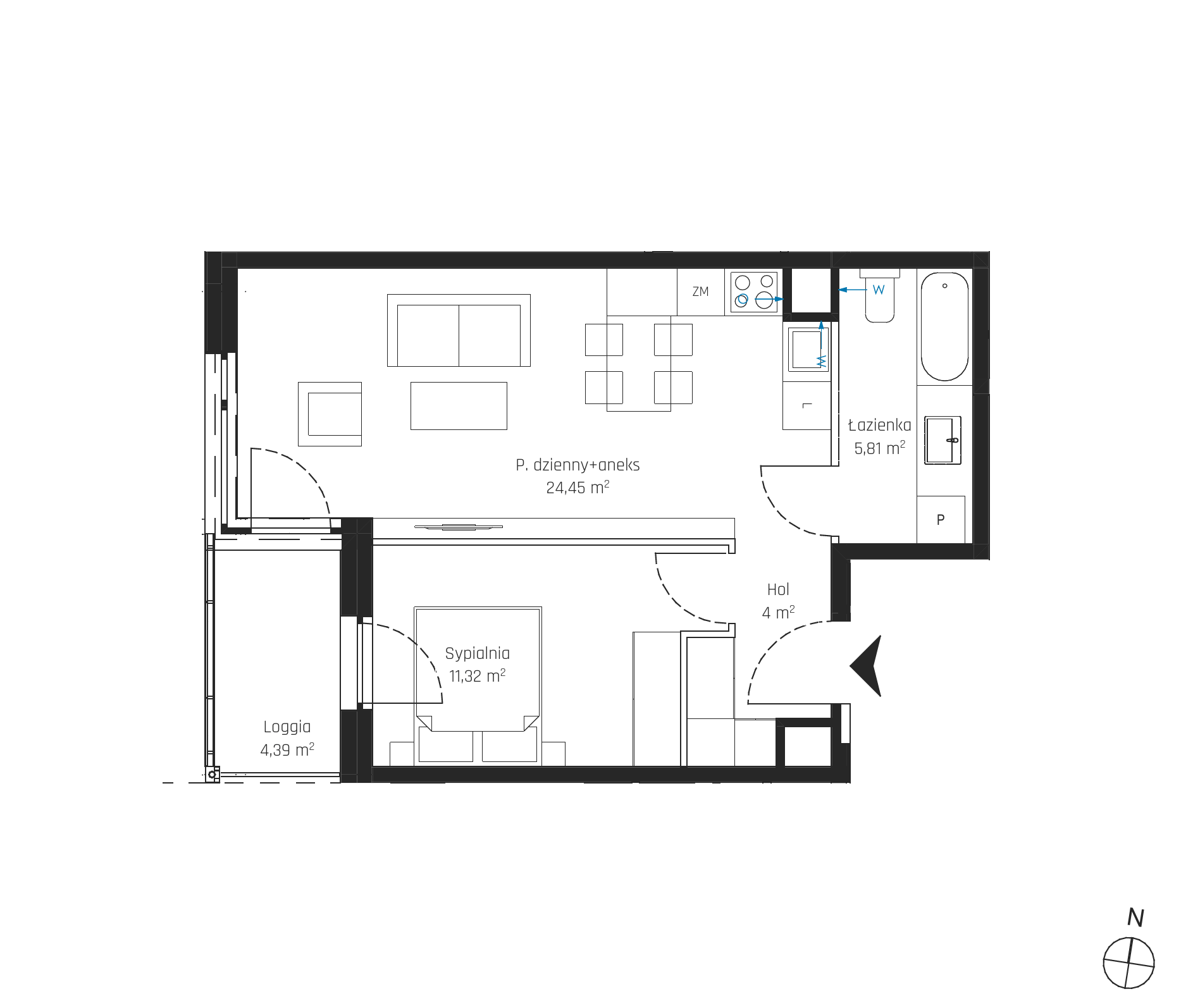 Plan 2 pok. 46m²
