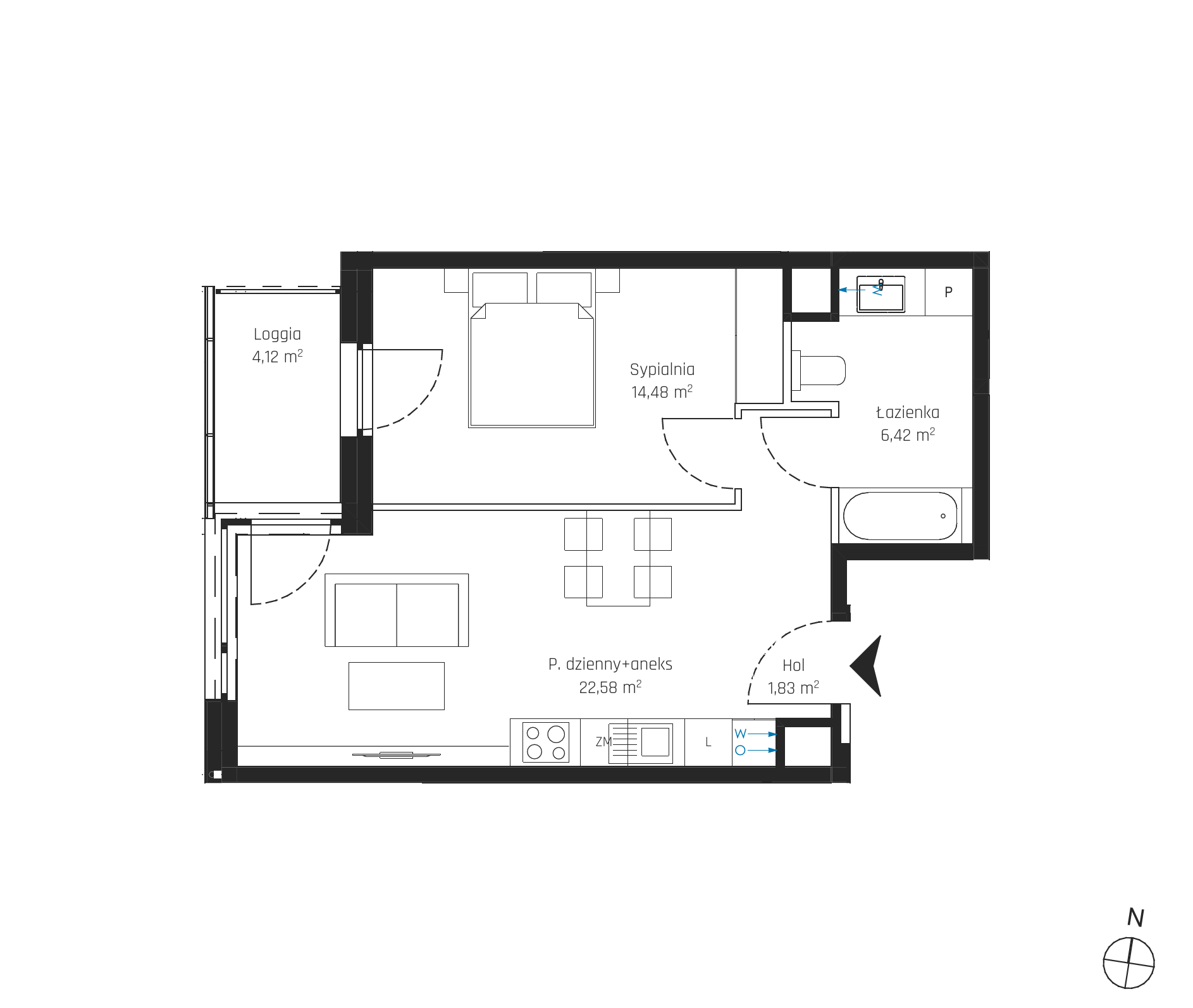 Plan 2 pok. 45m²