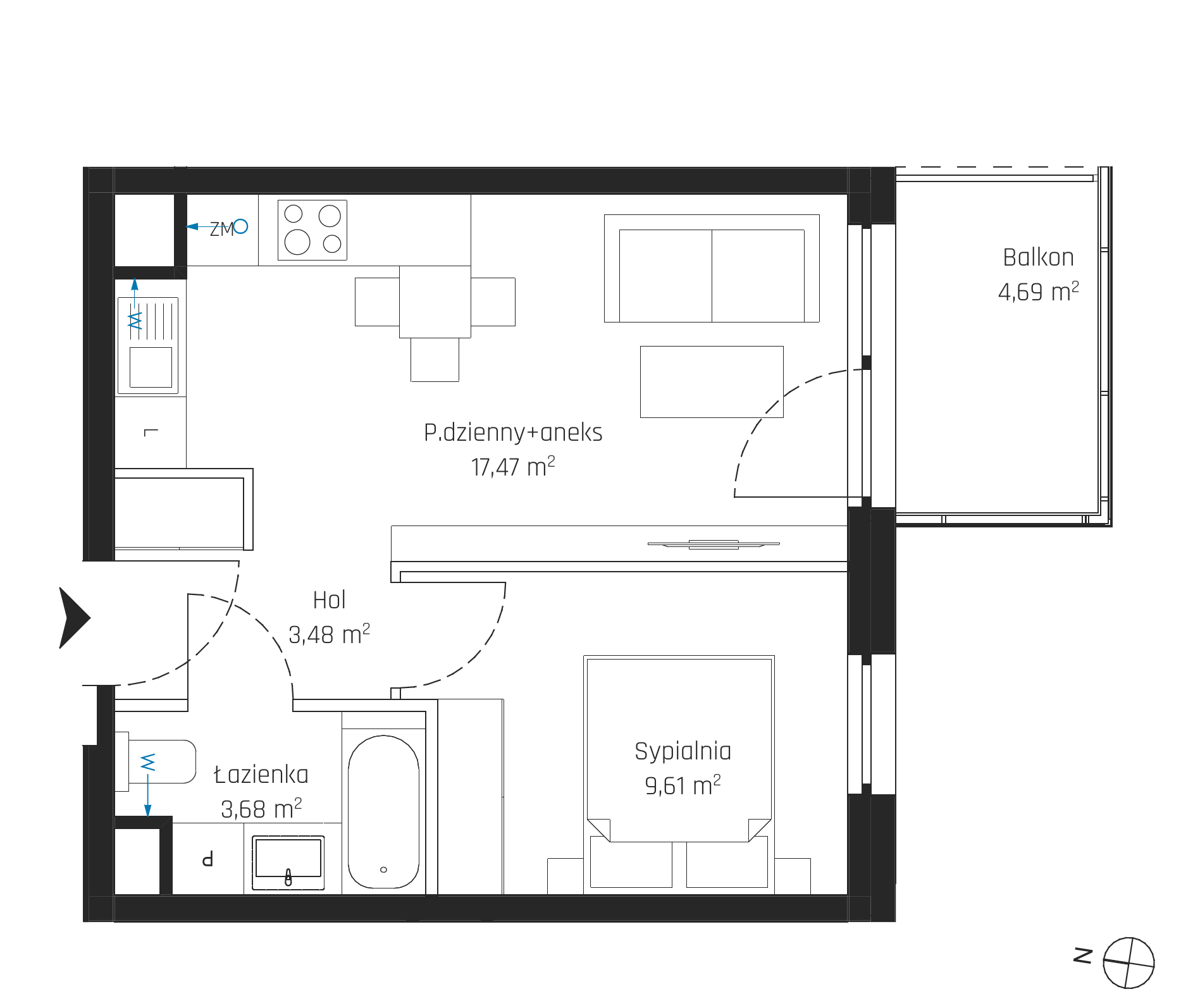 Plan 2 pok. 34m²