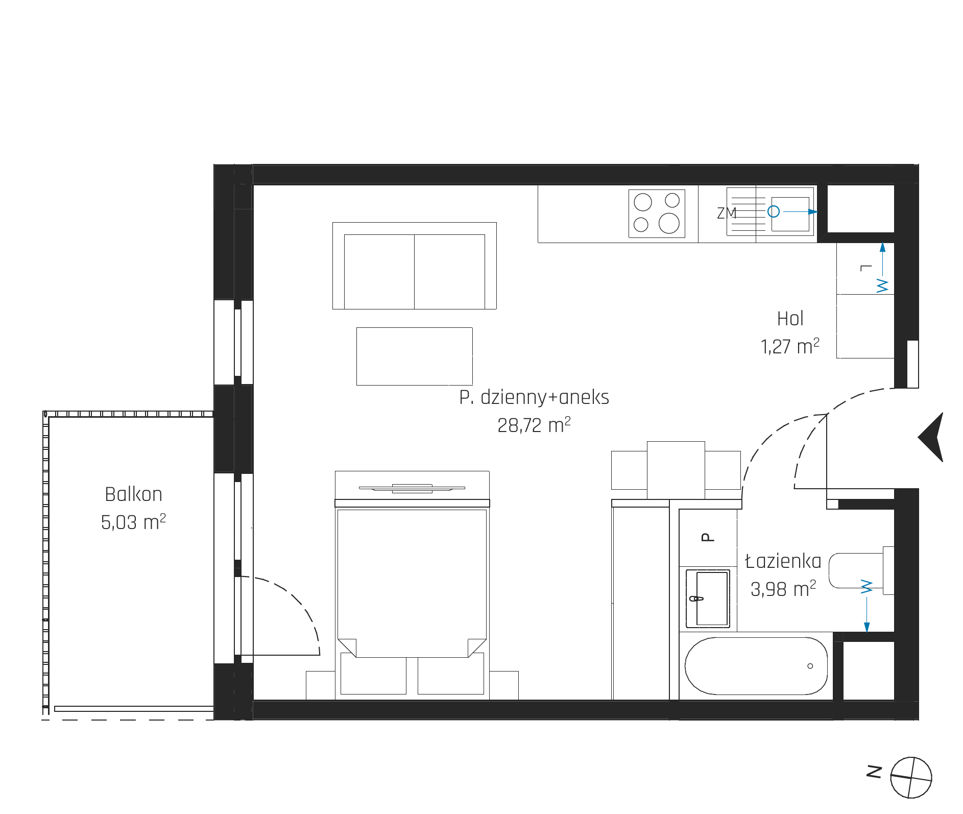 Plan 1 pok. 34m²