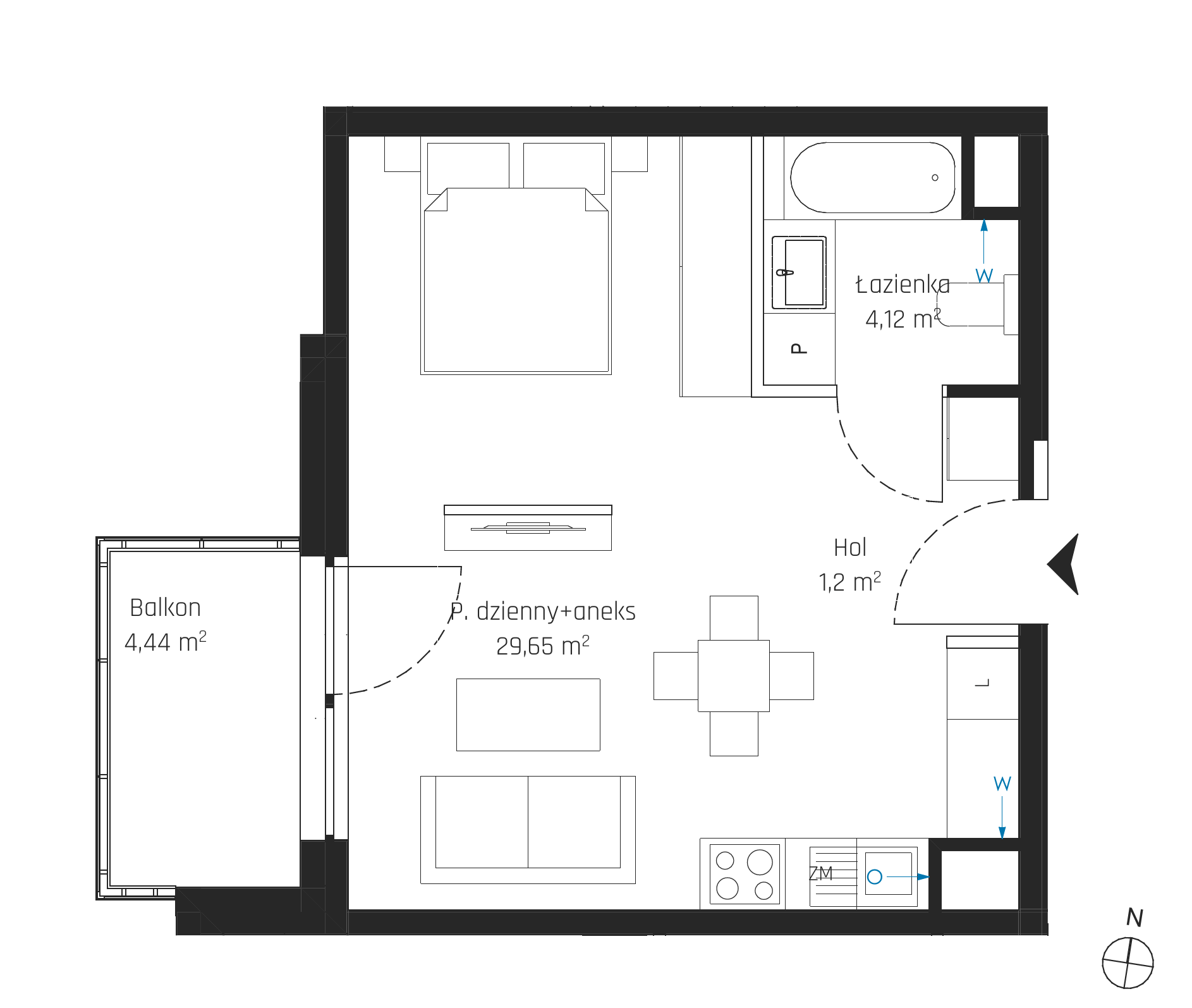 Plan 1 pok. 35m²