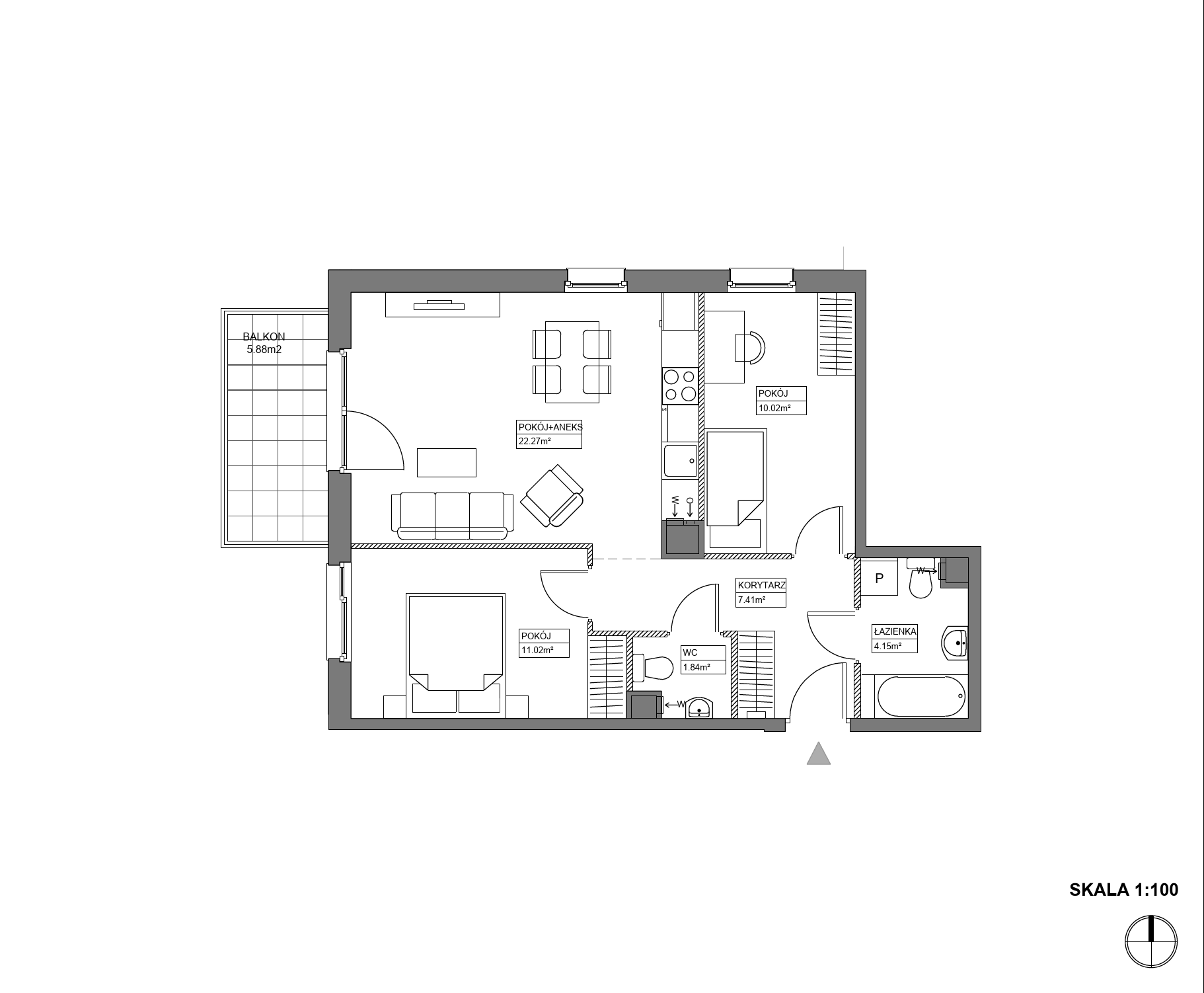 Plan 3 pok. 57m²