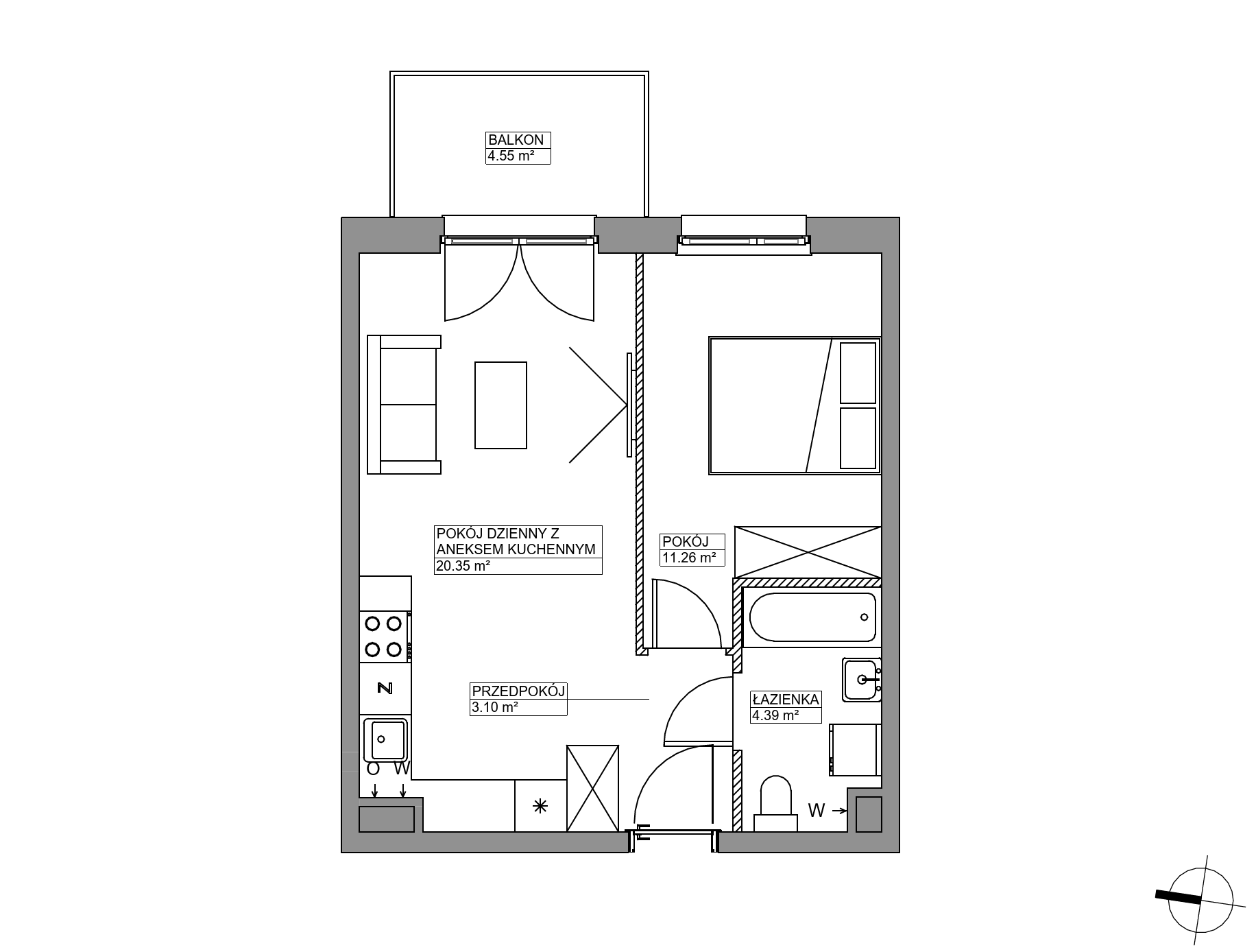 Plan 2 pok. 39m²