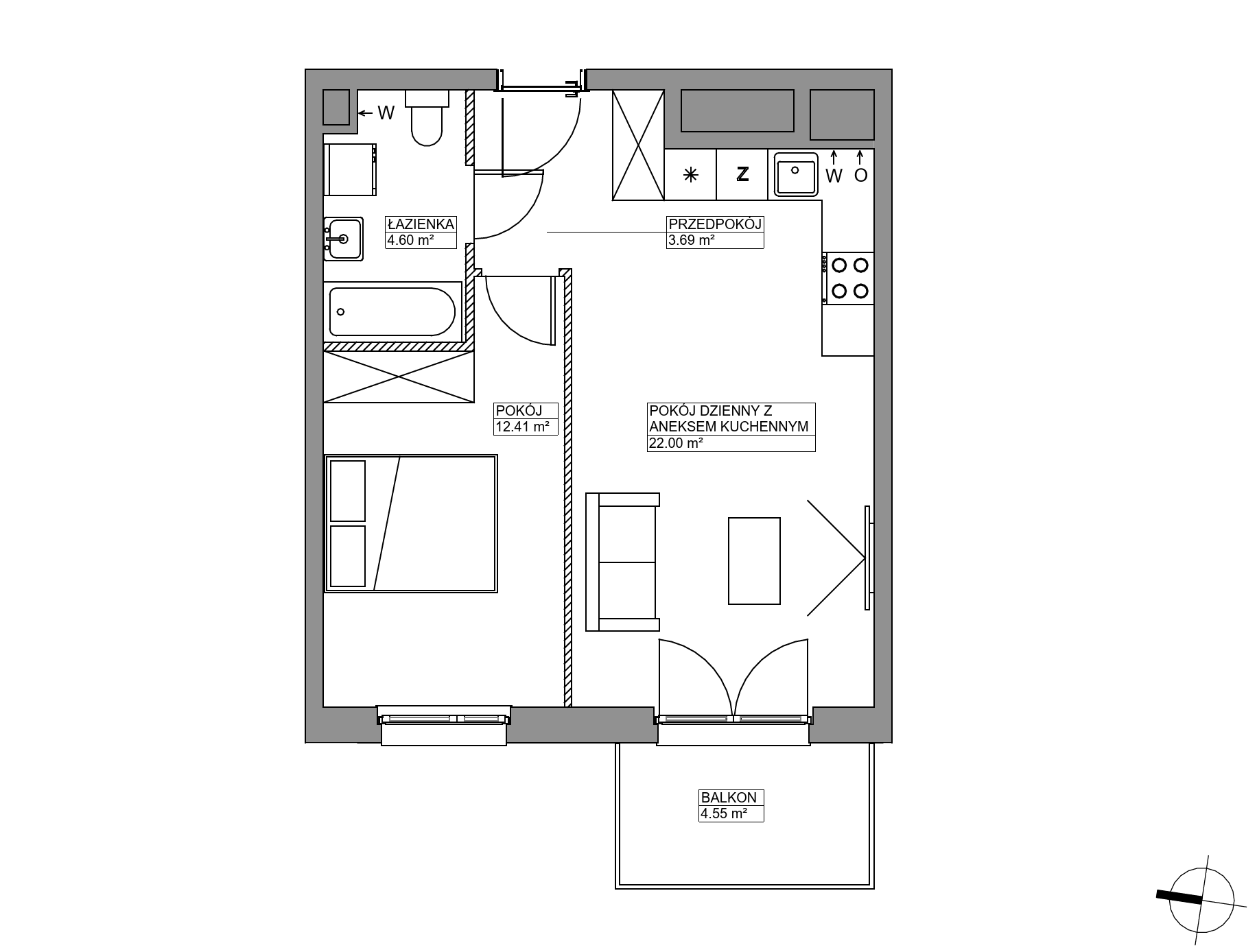 Plan 2 pok. 43m²