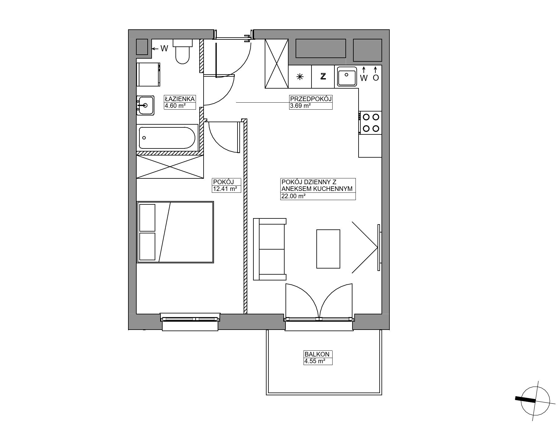 Plan 2 pok. 43m²
