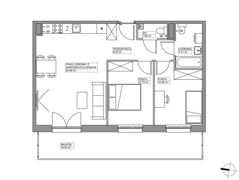 Plan 3 pok. 61m²