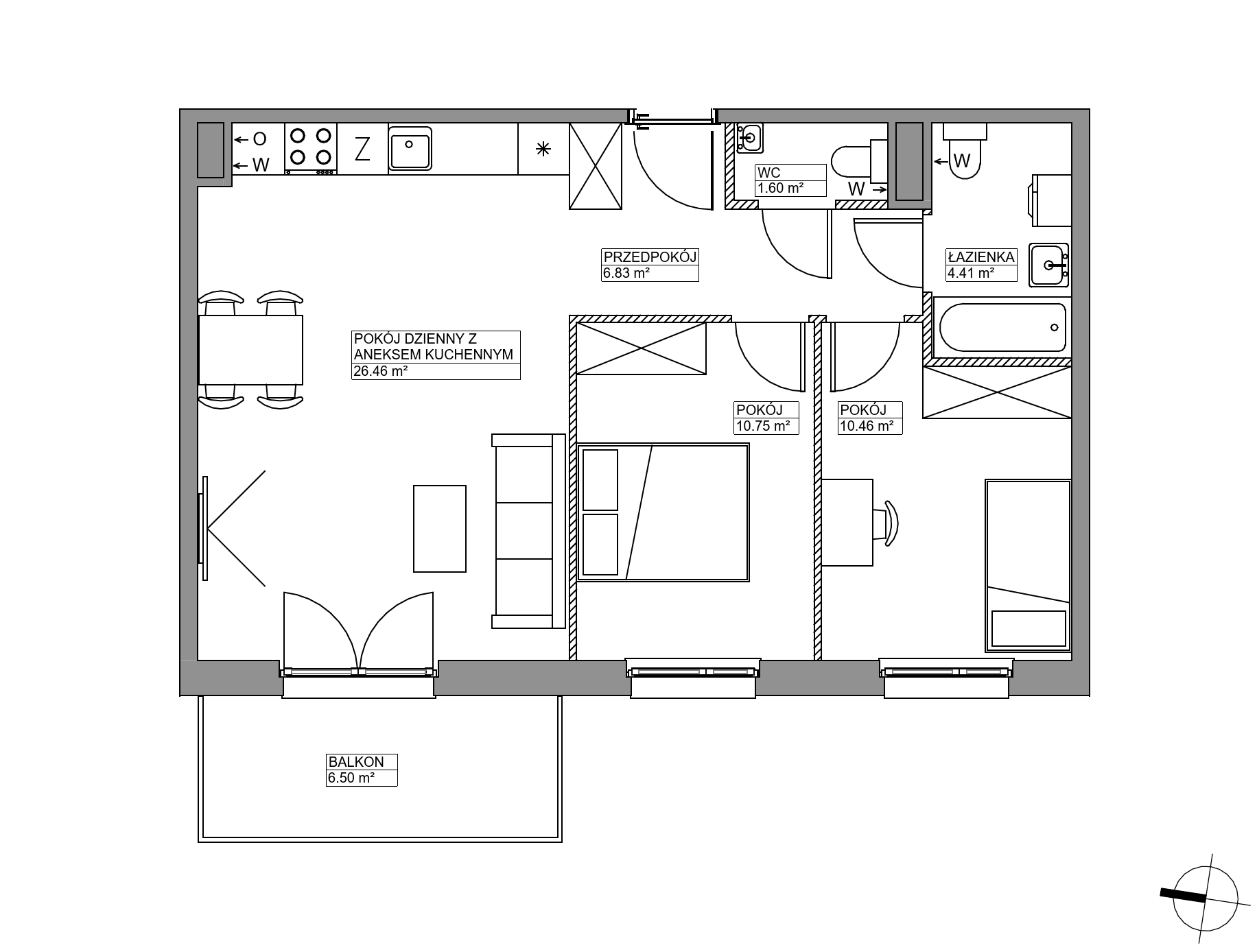 Plan 3 pok. 61m²