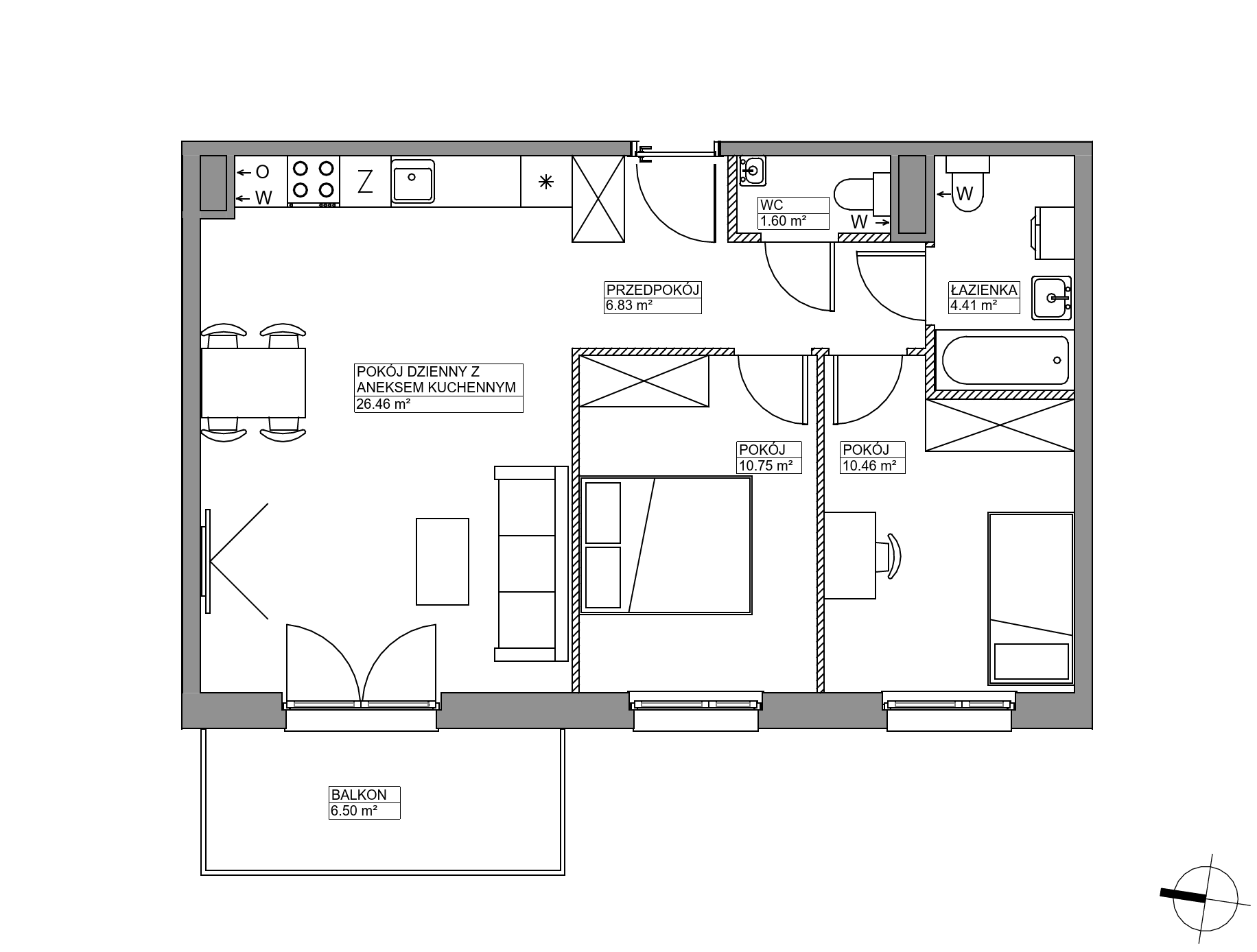 Plan 3 pok. 61m²