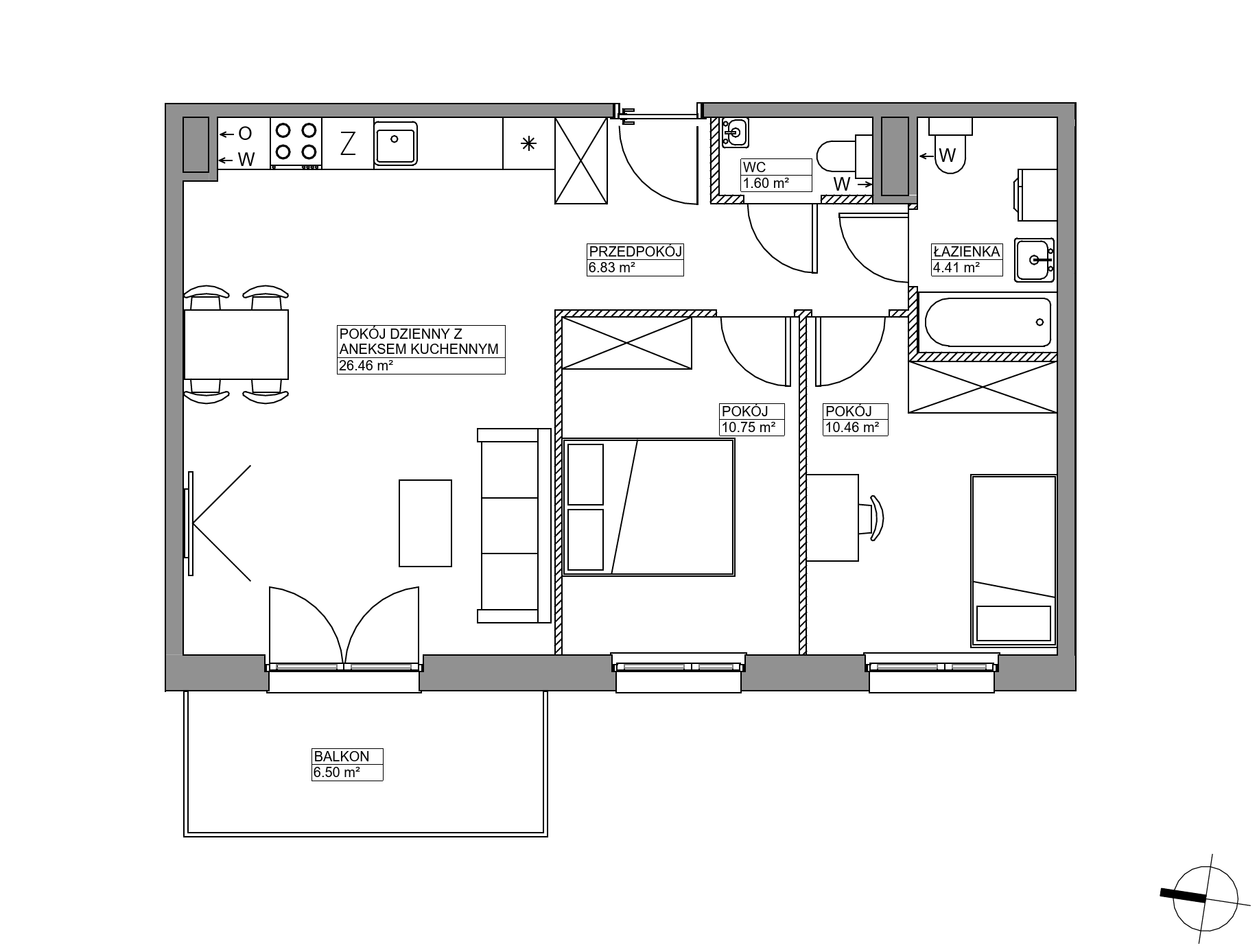 Plan 3 pok. 61m²