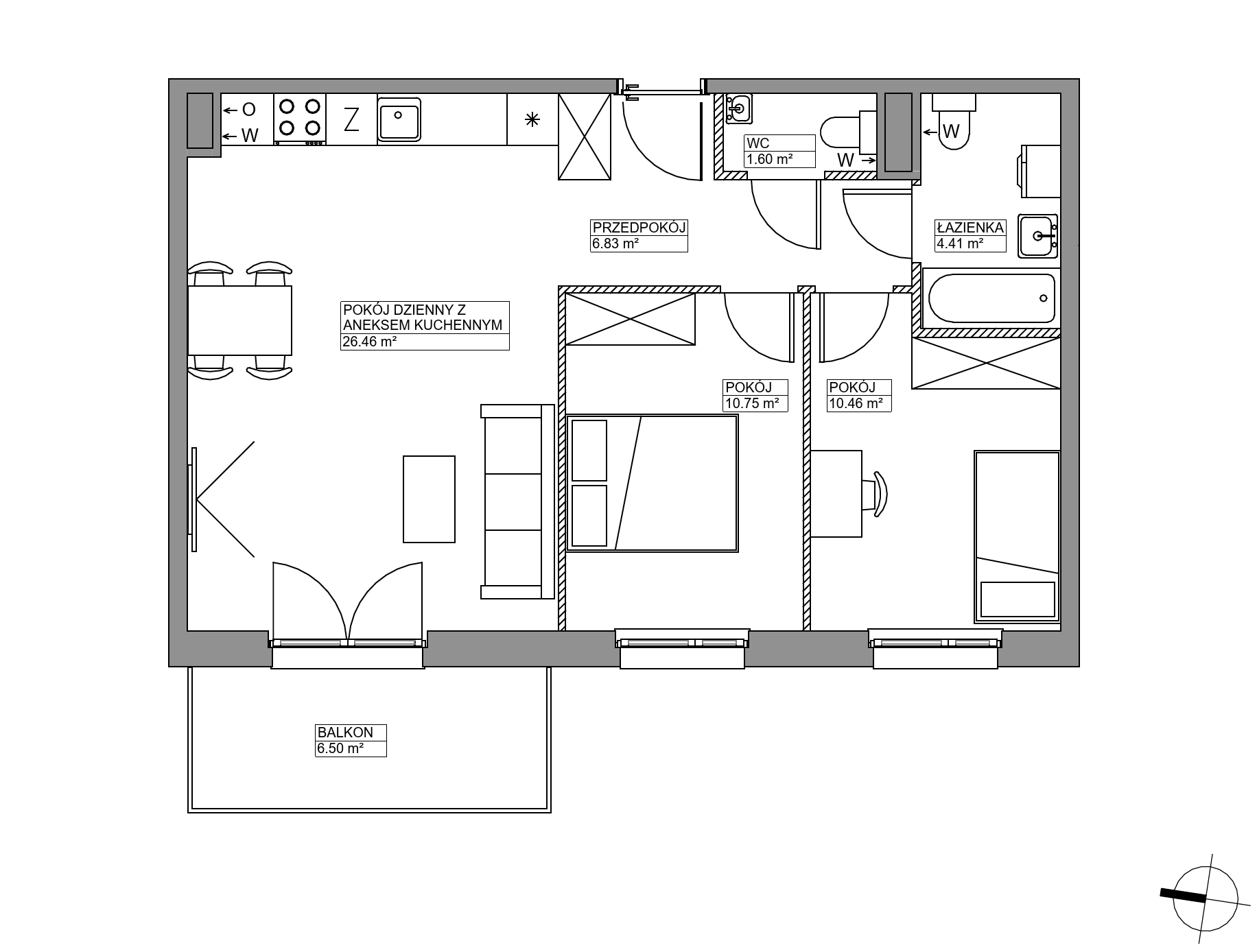 Plan 3 pok. 61m²