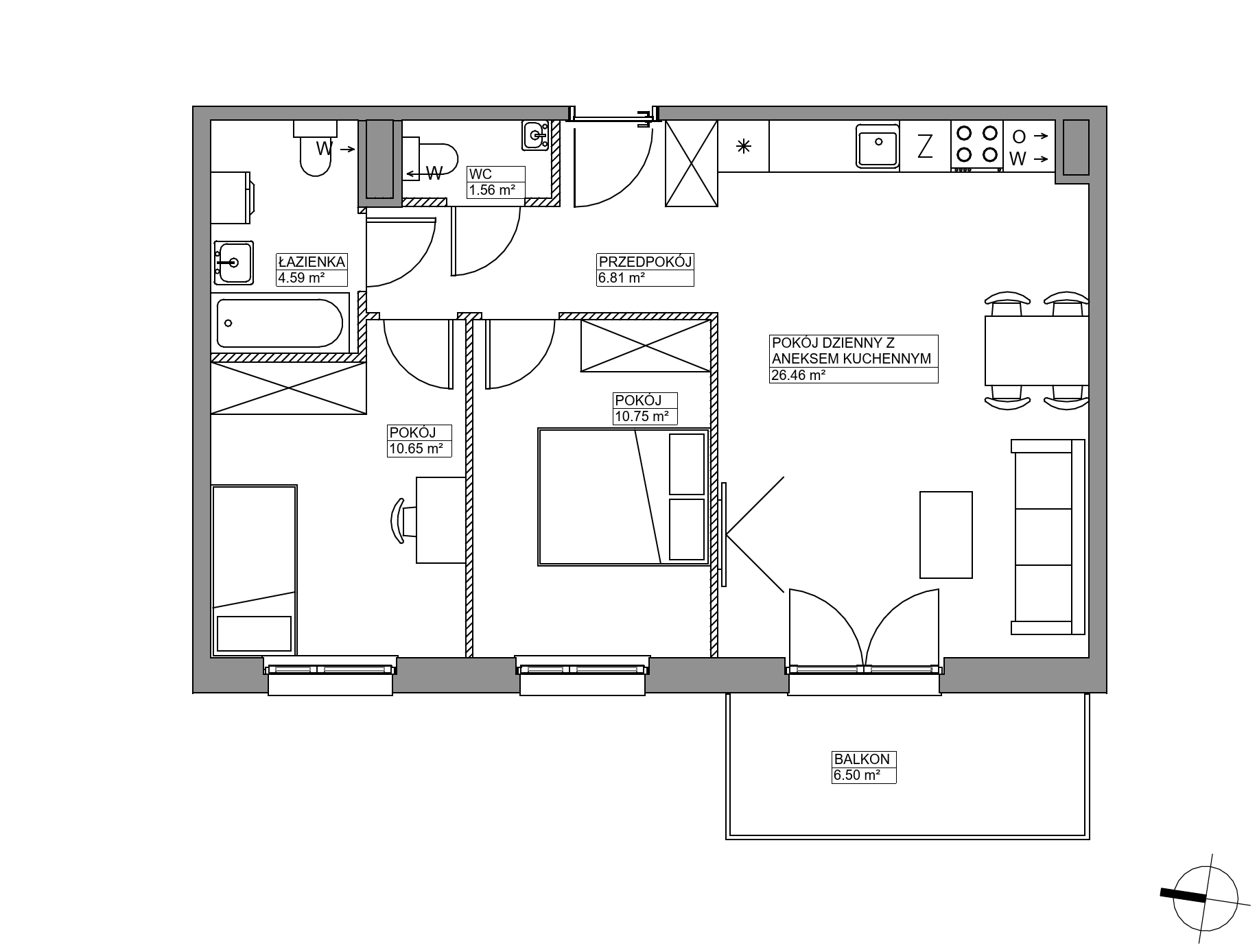 Plan 3 pok. 61m²