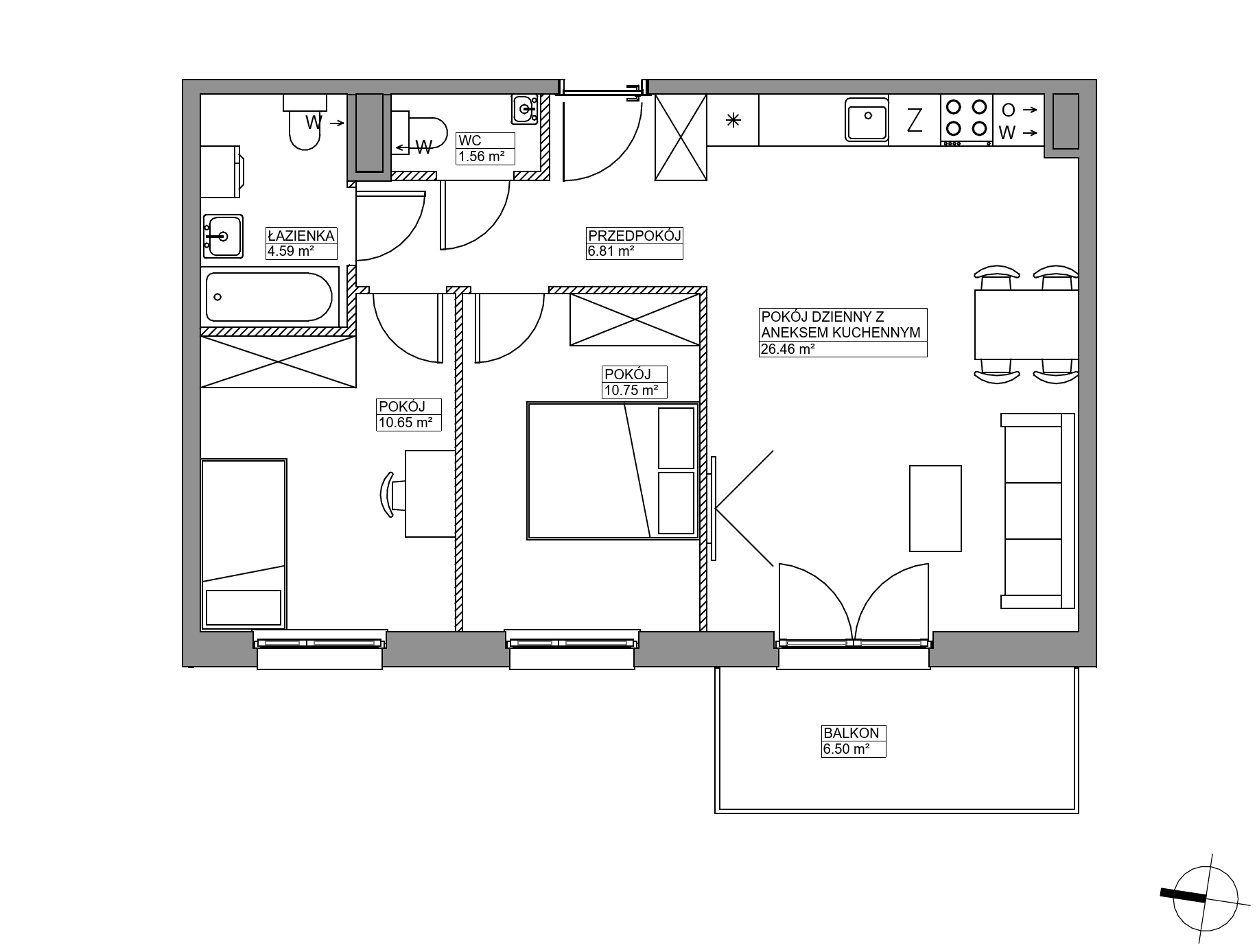 Plan 3 pok. 61m²