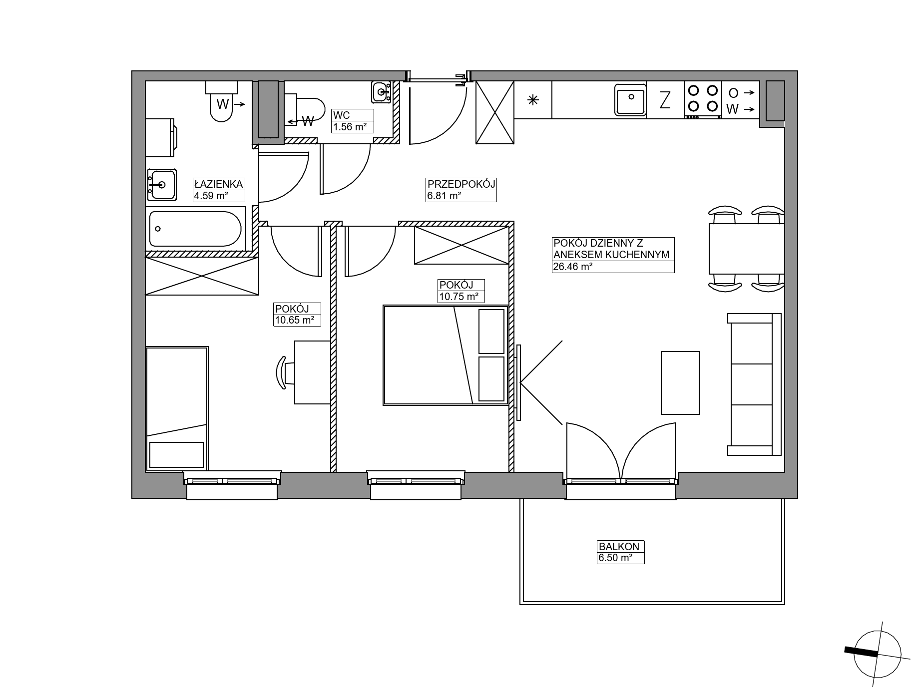 Plan 3 pok. 61m²