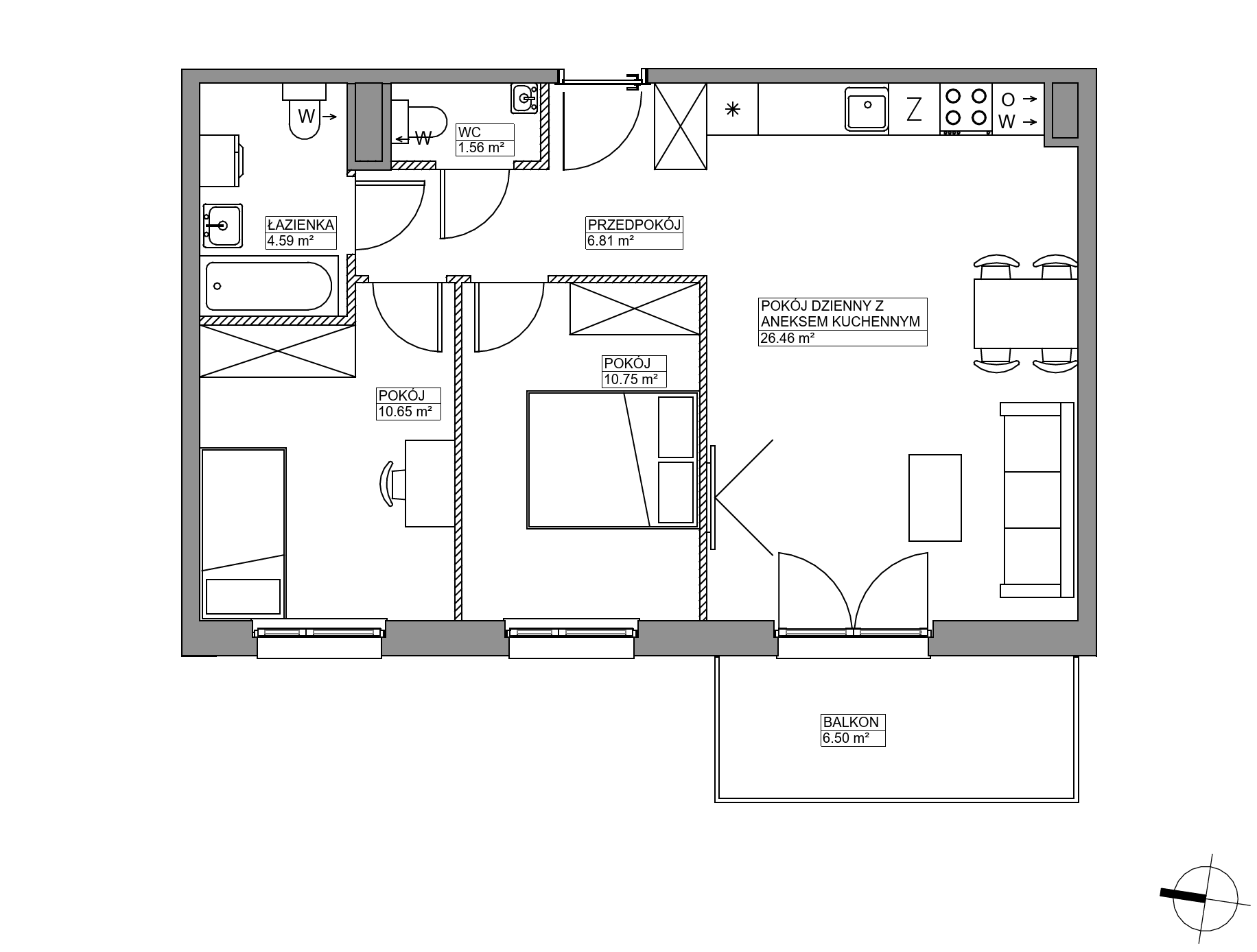 Plan 3 pok. 61m²