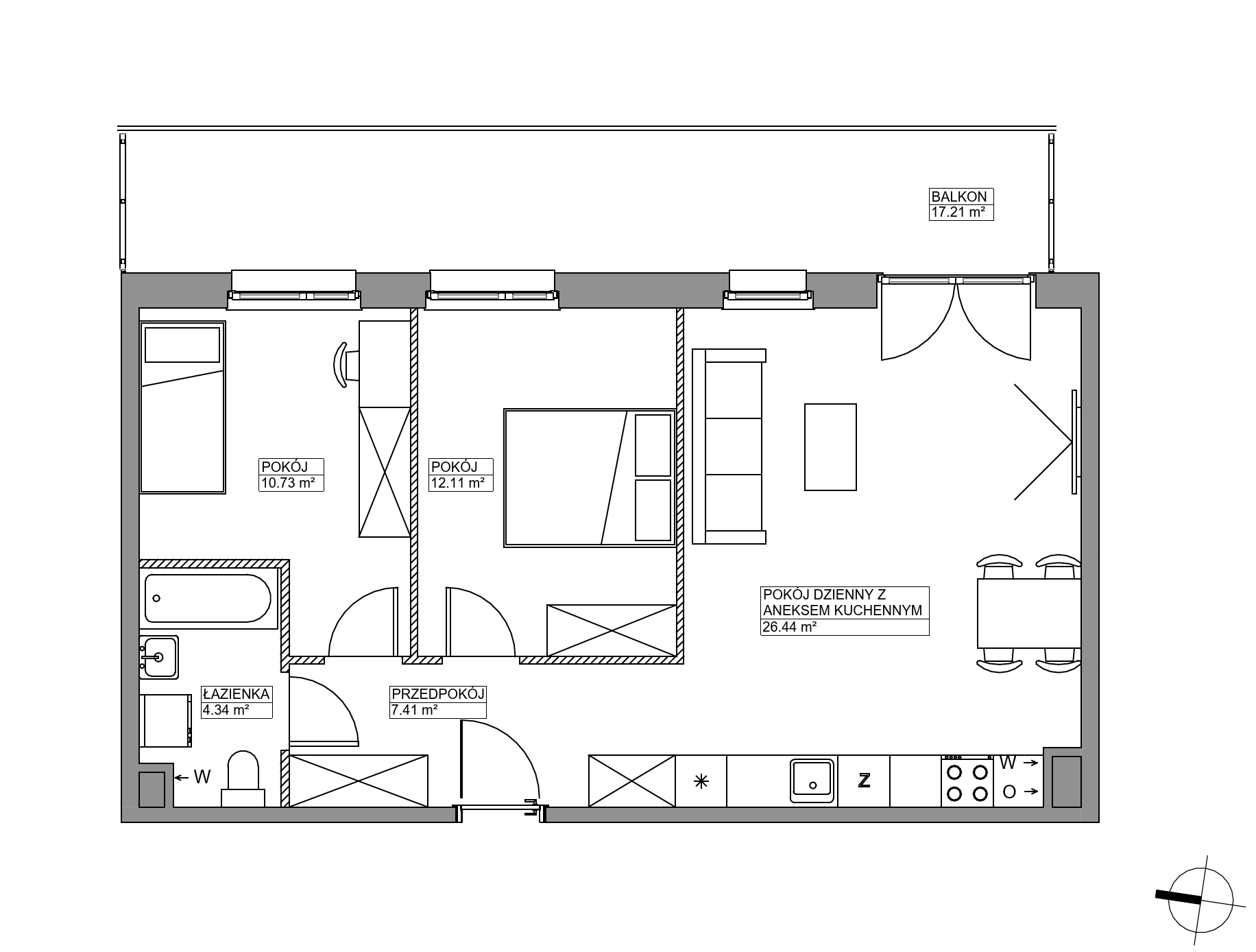 Plan 3 pok. 61m²