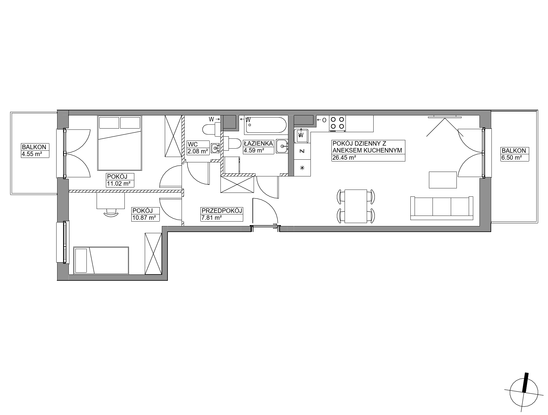 Plan 3 pok. 63m²