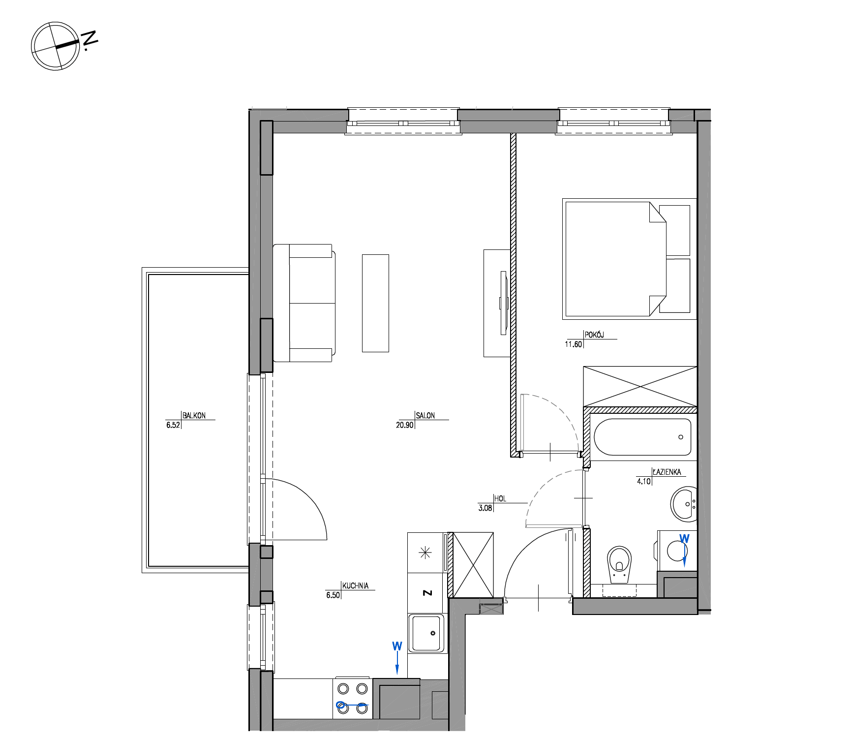 Plan 2 pok. 46m²