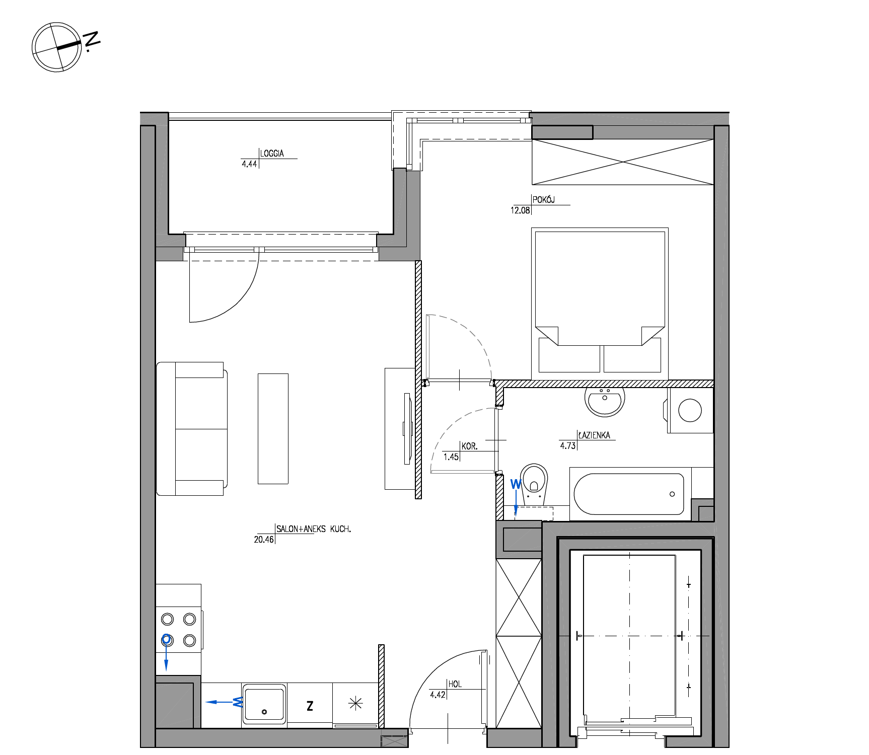Plan 2 pok. 43m²