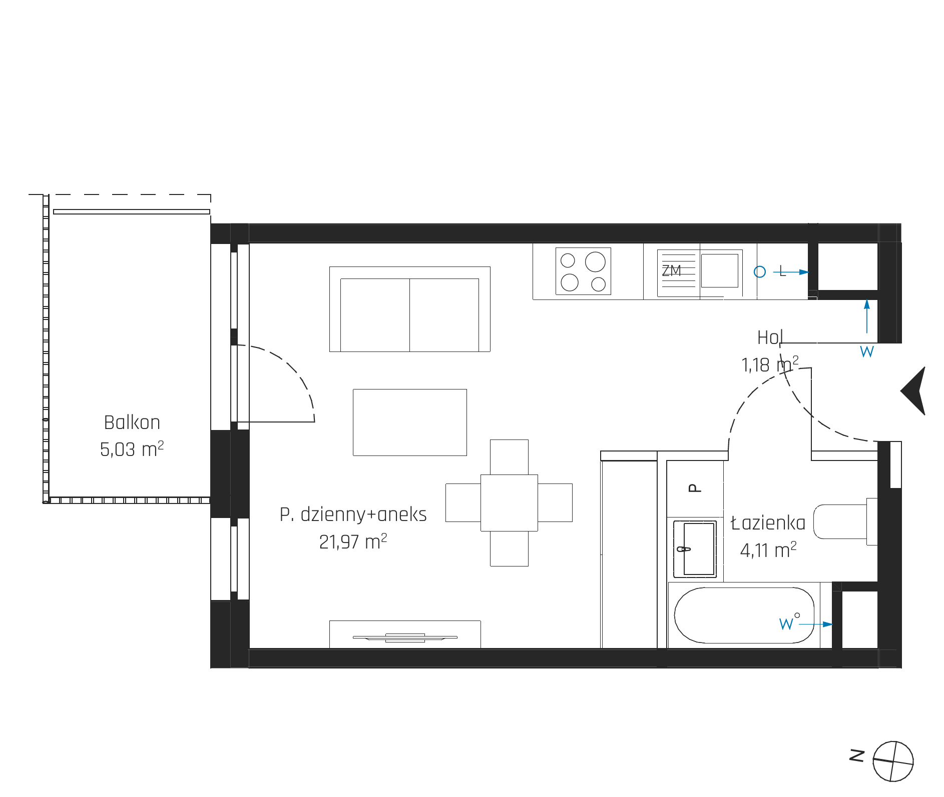 Plan 1 pok. 27m²