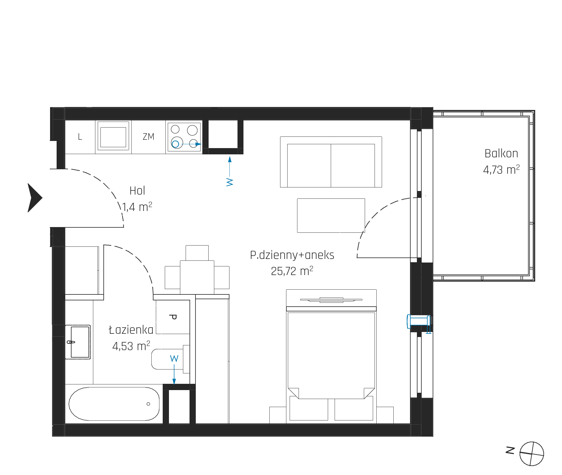 Plan 1 pok. 32m²