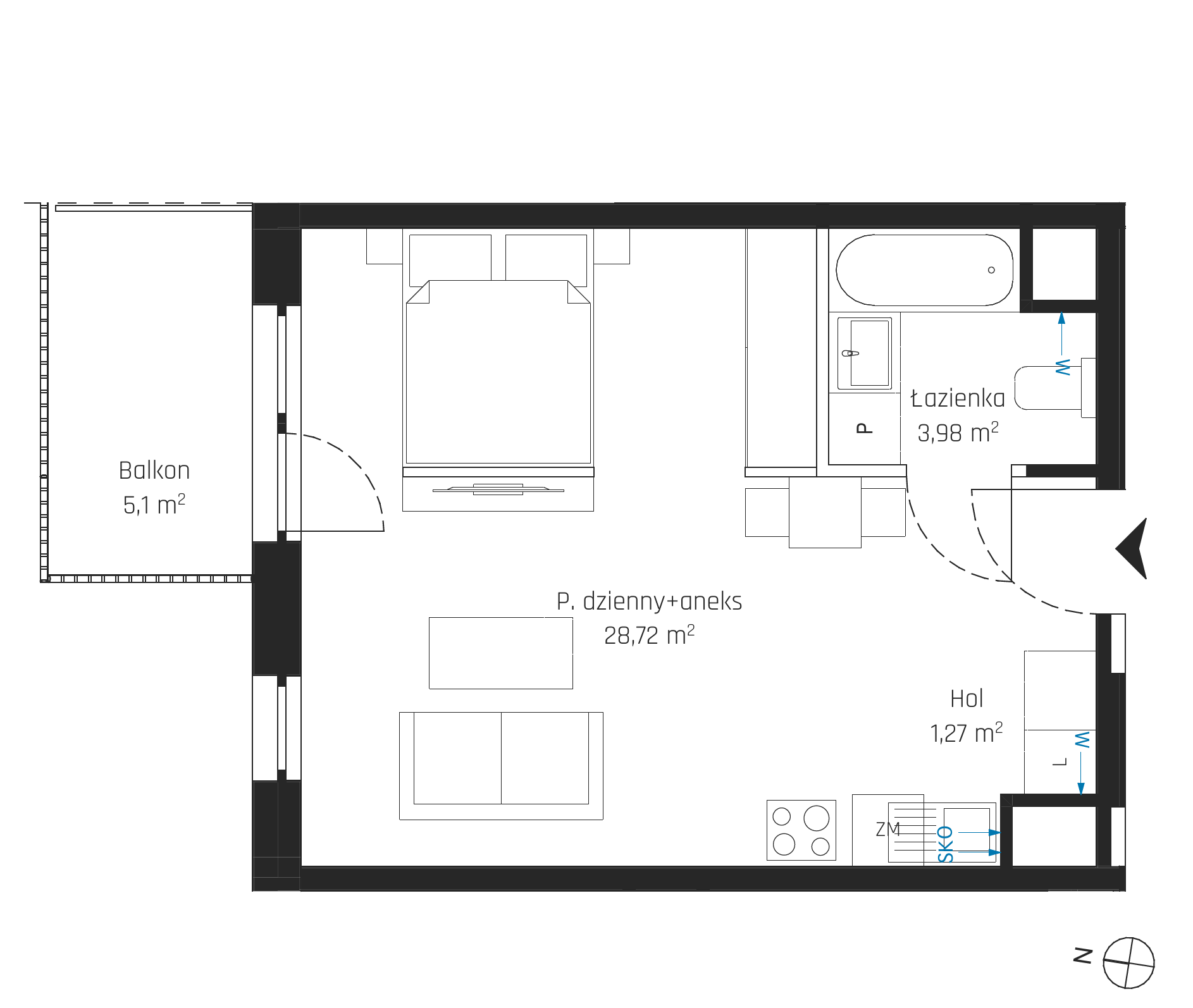 Plan 1 pok. 34m²