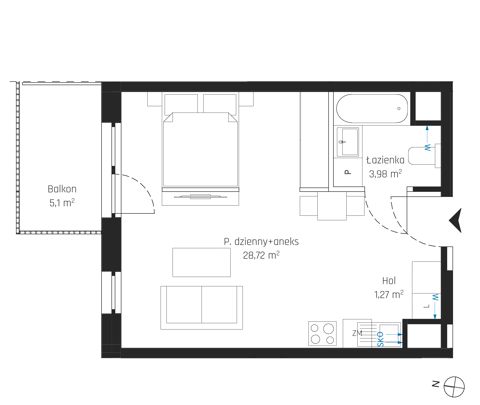 Plan 1 pok. 34m²
