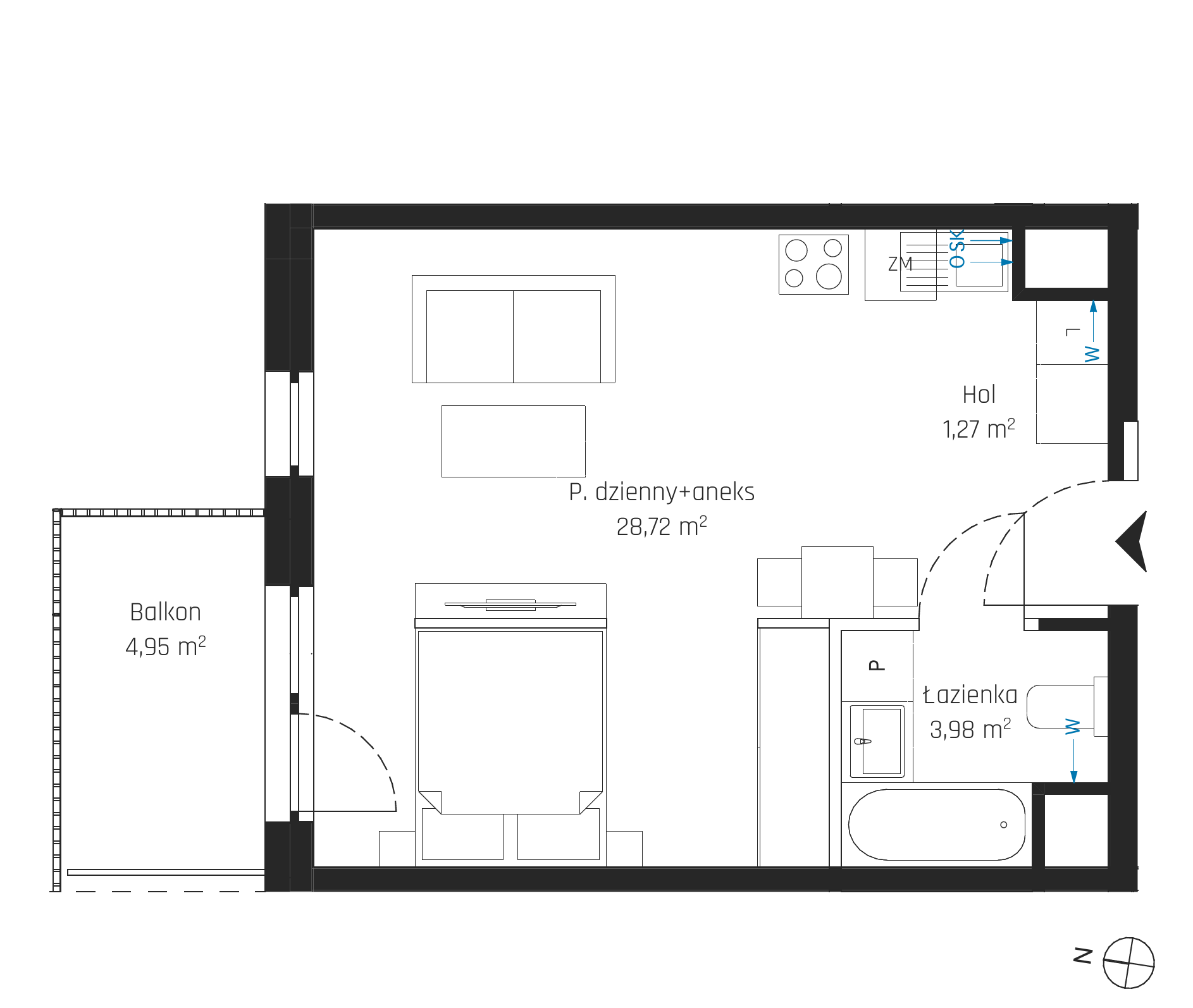 Plan 1 pok. 34m²
