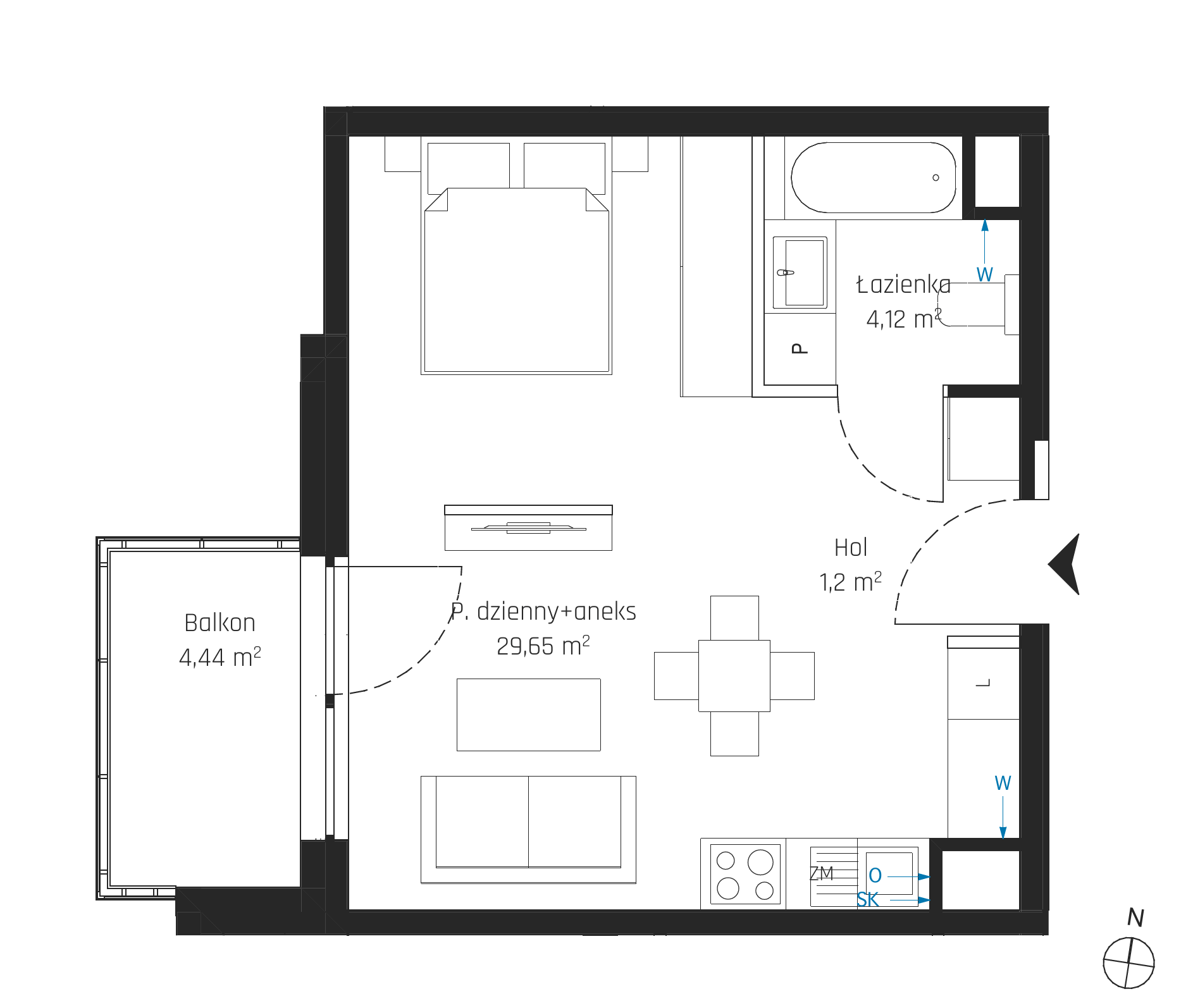 Plan 1 pok. 35m²