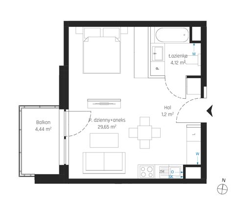 Plan 1 pok. 35m²