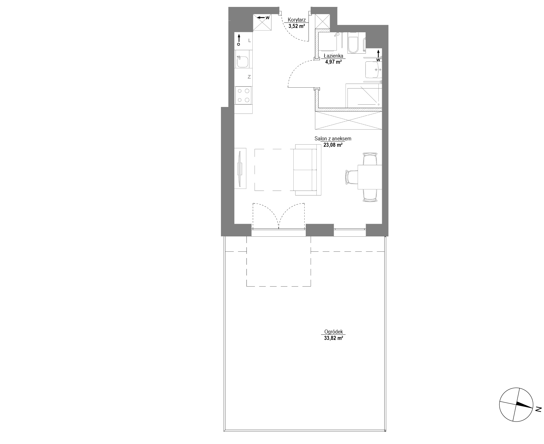 Plan 1 pok. 32m²